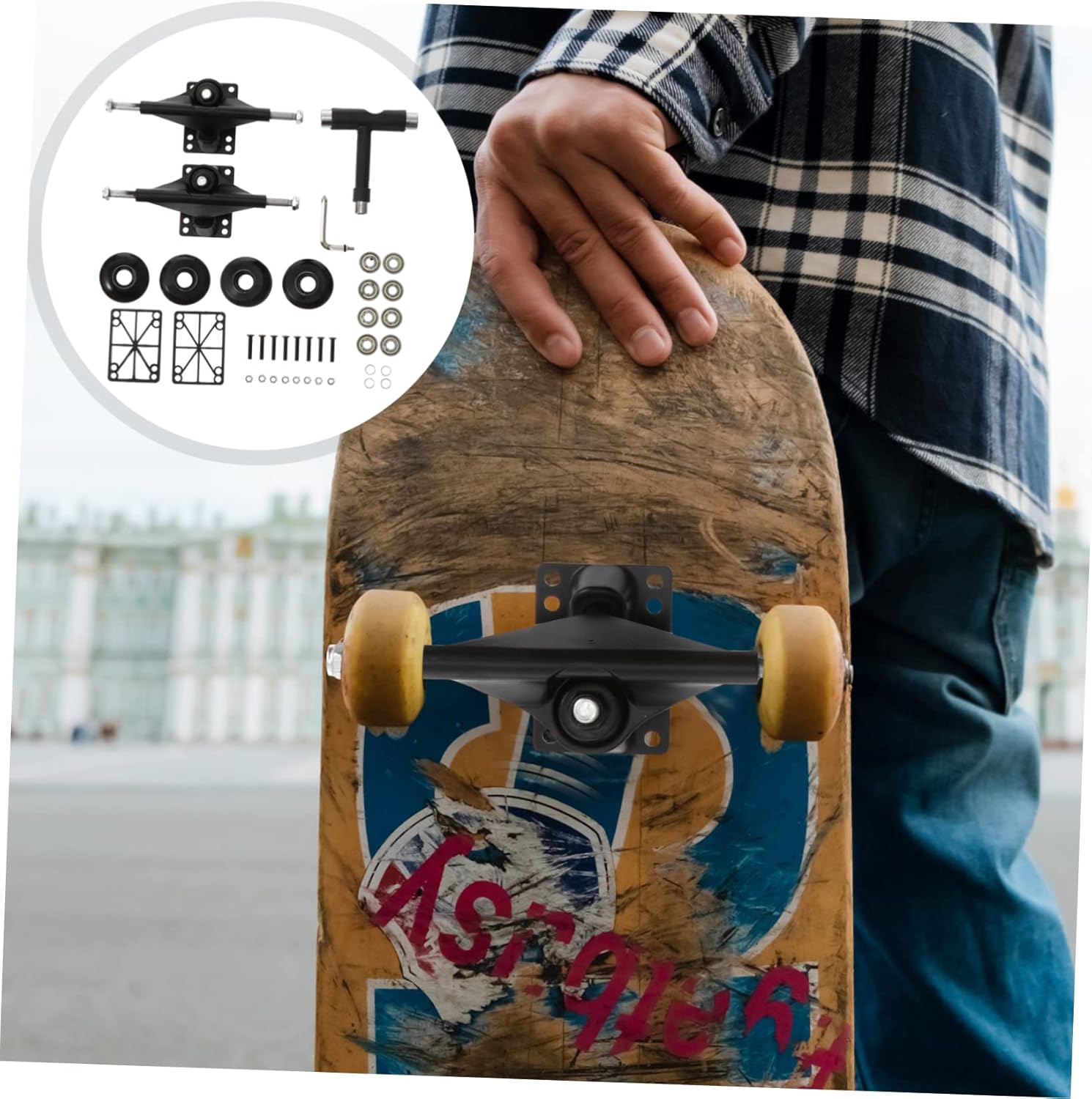 YARNOW 1set Double Tilt Skateboard Bridge Kit Pu Wheels and Trucks Complete Skateboard Accessory Set Random Style