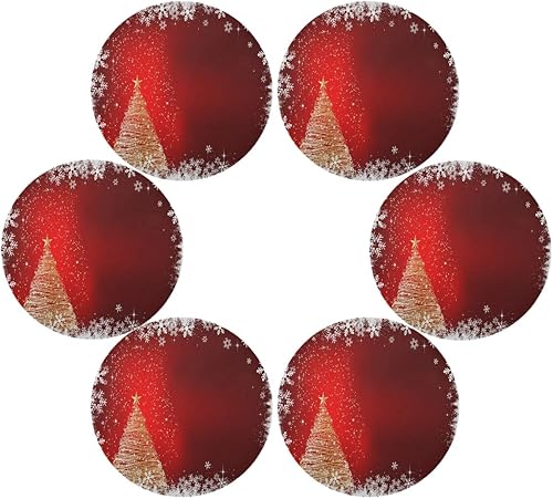 Paquete de 6 manteles individuales redondos brillantes para árbol de Navidad, resistentes al calor, resistentes a las manchas, antideslizantes,