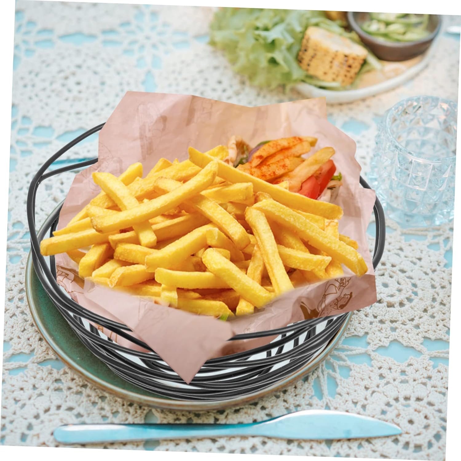 NOLITOY 5pcs Metal Fried Food Basket Snack Serving Dish for Appetizers French Fries and Fried Chicken for Kitchen Restaurant and Use