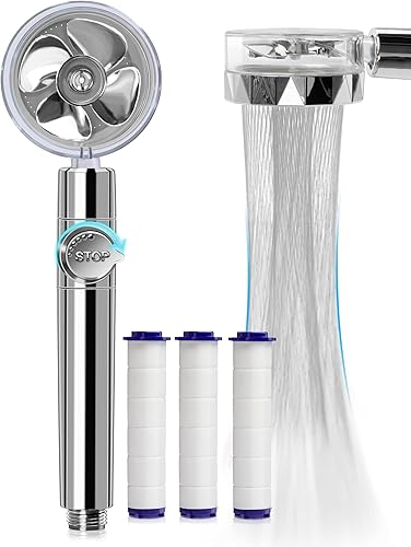 Miniatura 1 de Cabezales de ducha de alta presión, ducha de ventilador turbo de mano, kit de cabezal de ducha Hydro Jet con 3 filtros e interruptor de pausa,
