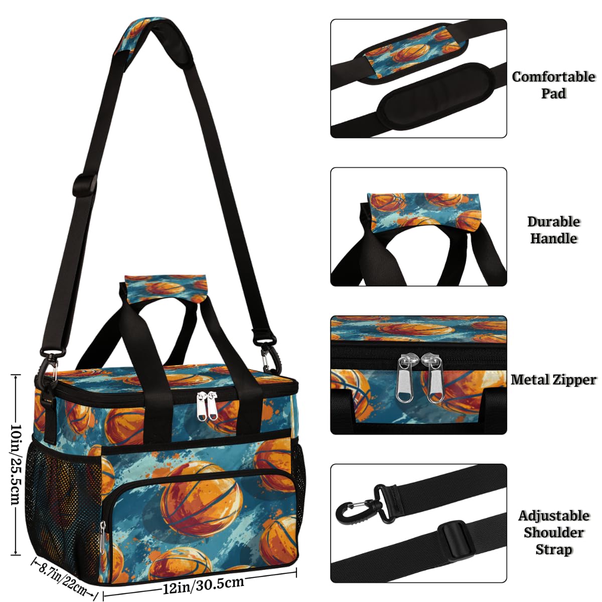 Insulated Picnic Backpack Lunch Box for Women Men Picnic Basket Tote Lunch Bag Picnic Bag Portable Lunch Bags for Picnic, Beach, Work, Trip,Office, Camp Basketball Balls