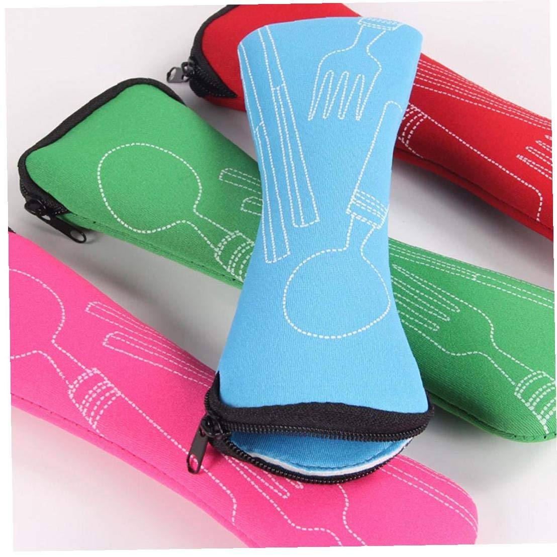 Angoter Boys Portable Chopsticks Spoon Fork Cutlery Bag For Dinner Travel Camping Tableware Random Color