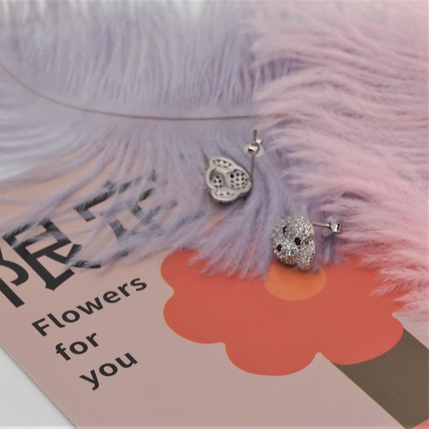 925 Sterling Silver Fashion Teddy Dog Puppy Stud Earrings for Women, Spinel & Cubic Zirconia Ear Piercing Jewelry Set