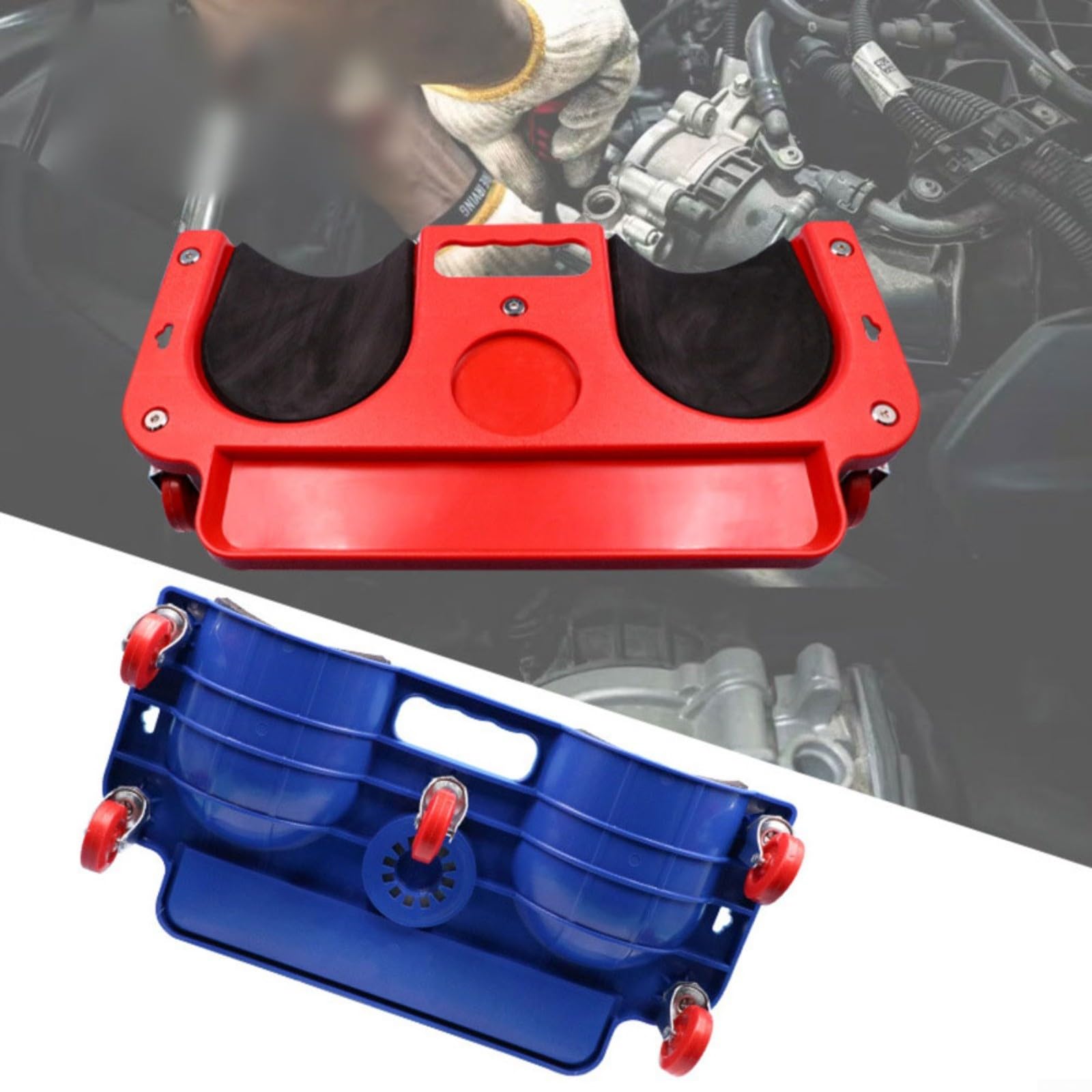 Rodillera para taller de coche, placa deslizante de plástico PE con ruedas, herramienta ergonómica para cambio de neumáticos y (azul)