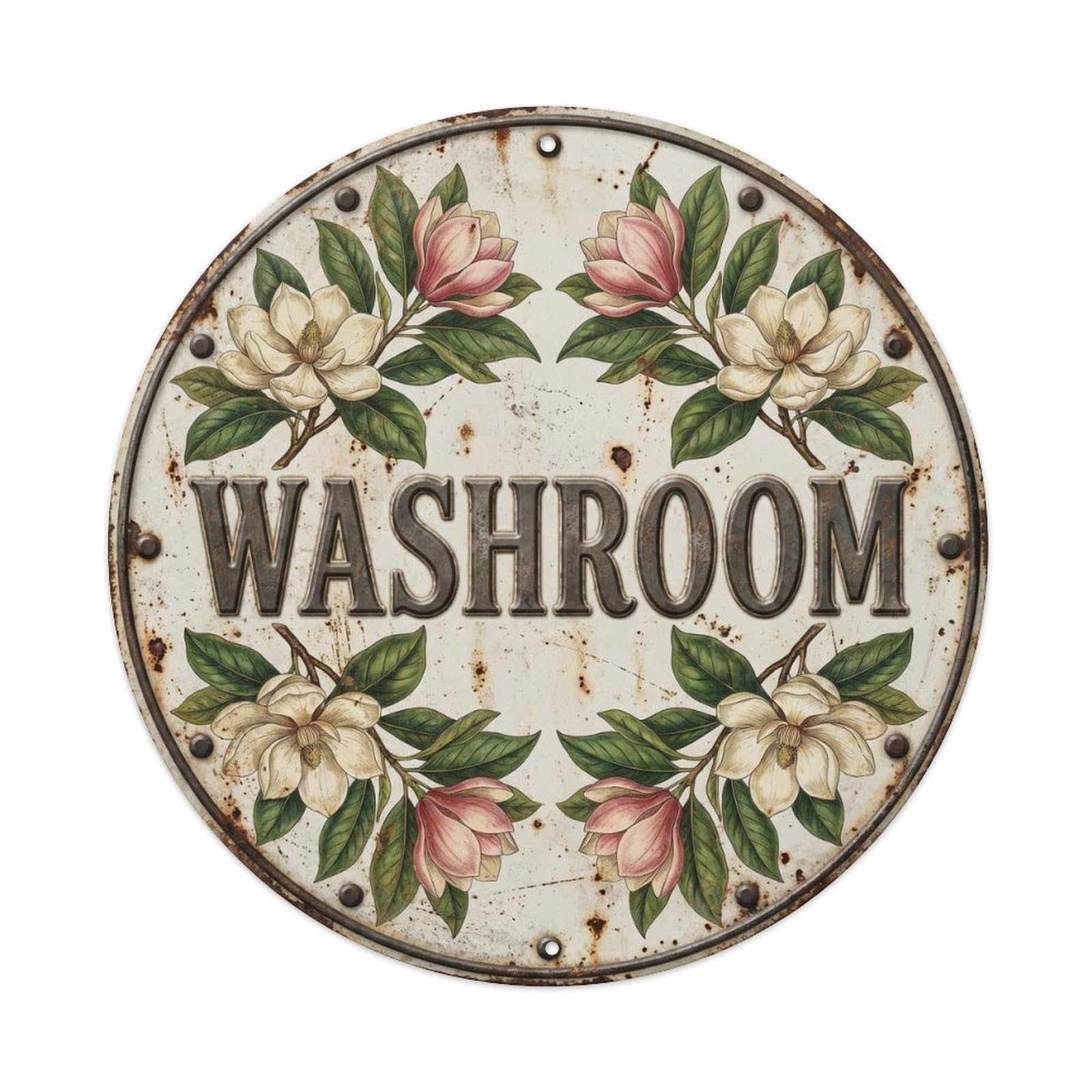 Magnolia Washroom Botanical Floral Room Label Metal Tin Sign