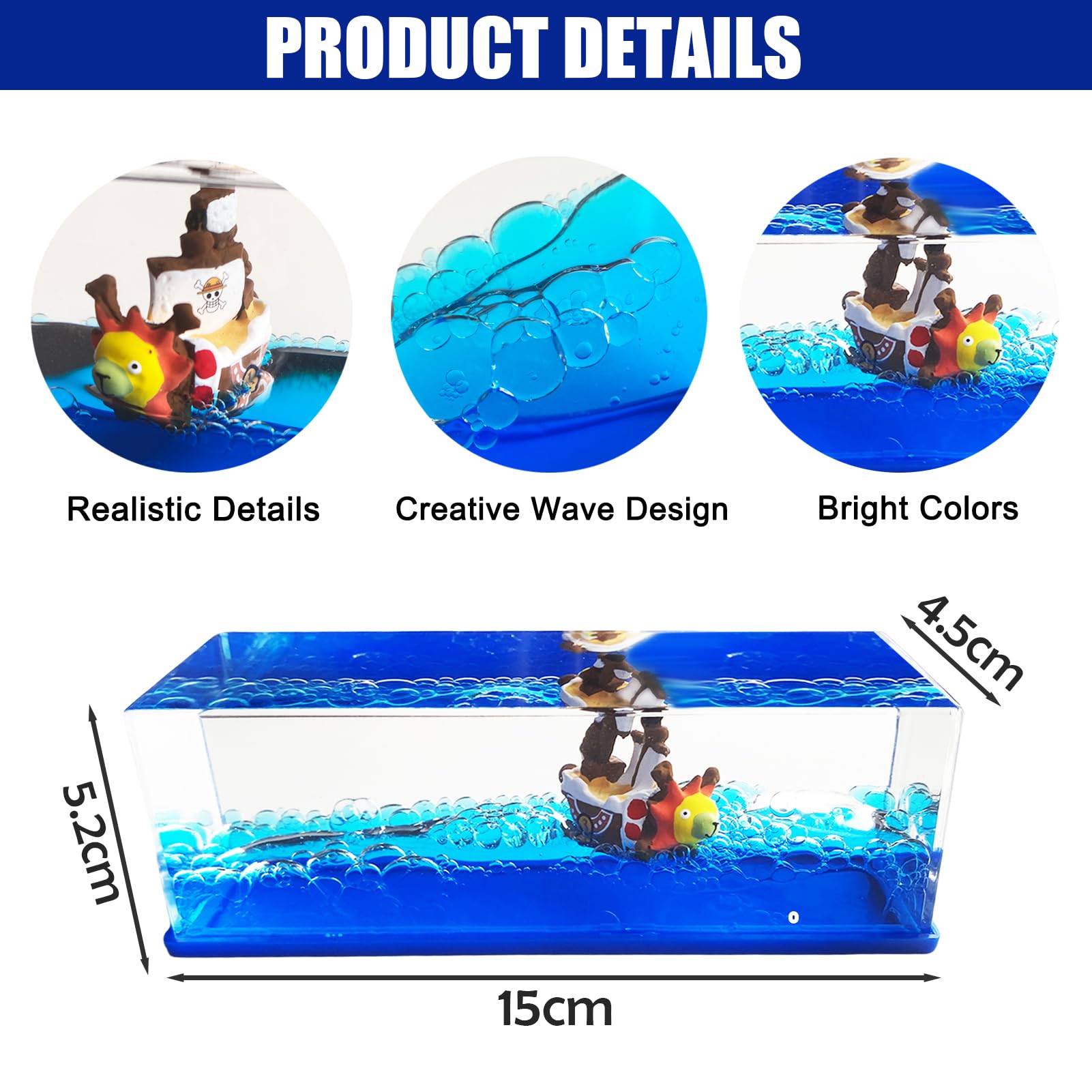 Ycaaeo Yolcu gemisi One Piece Fluid Drift şişe "Thousand Sunny" Ship Fluid Drift Bottle, tek kutuda batmayan tekne, korsan gemi dekorasyonu, ev, araba, vitrinler, masa dekorasyonu için bir gemi