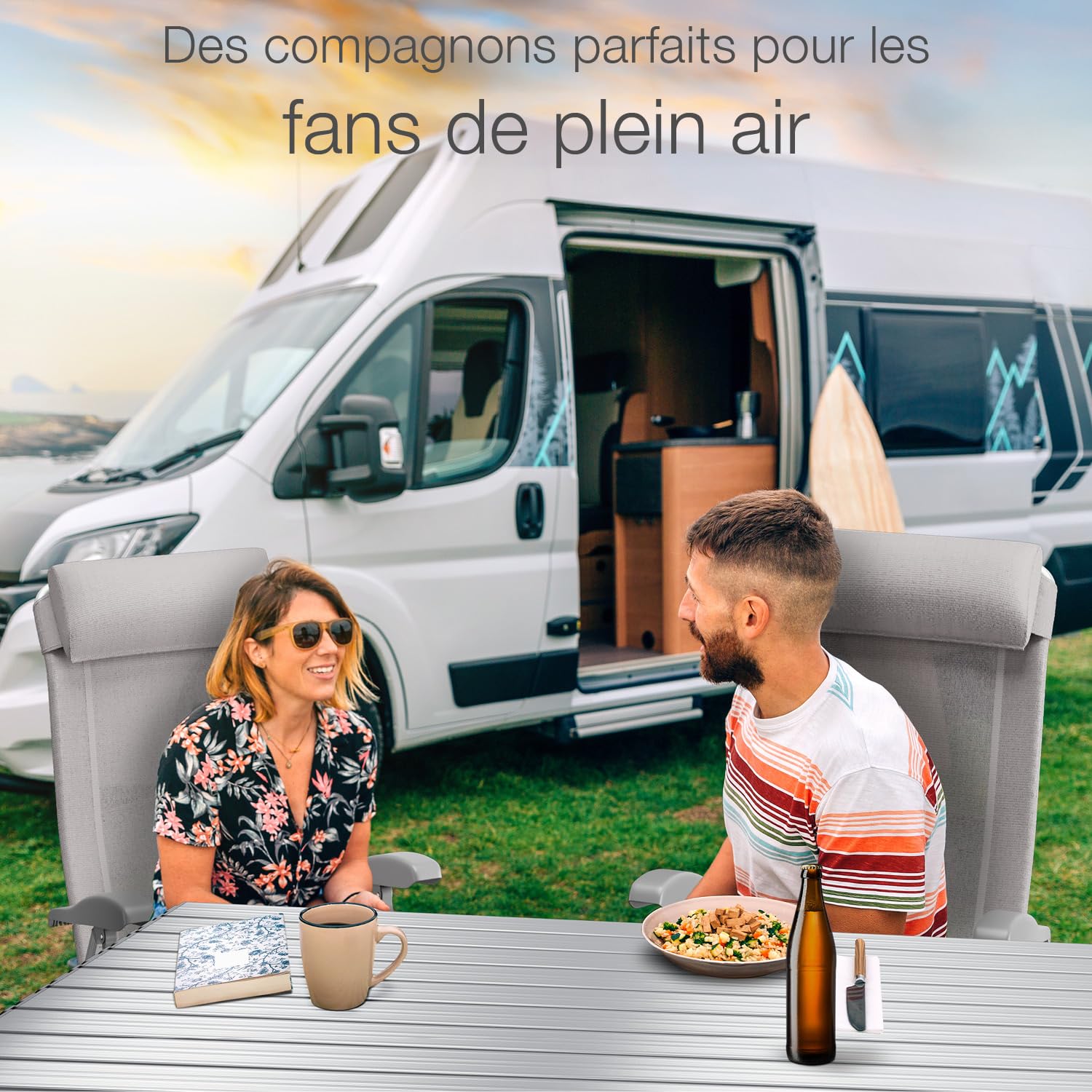 ELONEO Chaise de Camping Pliante avec Repose-Pieds Amovible - Chaise Longue Pliante Confortable en Aluminium avec Dossier Réglable pour Jardin et Balcon Taupe