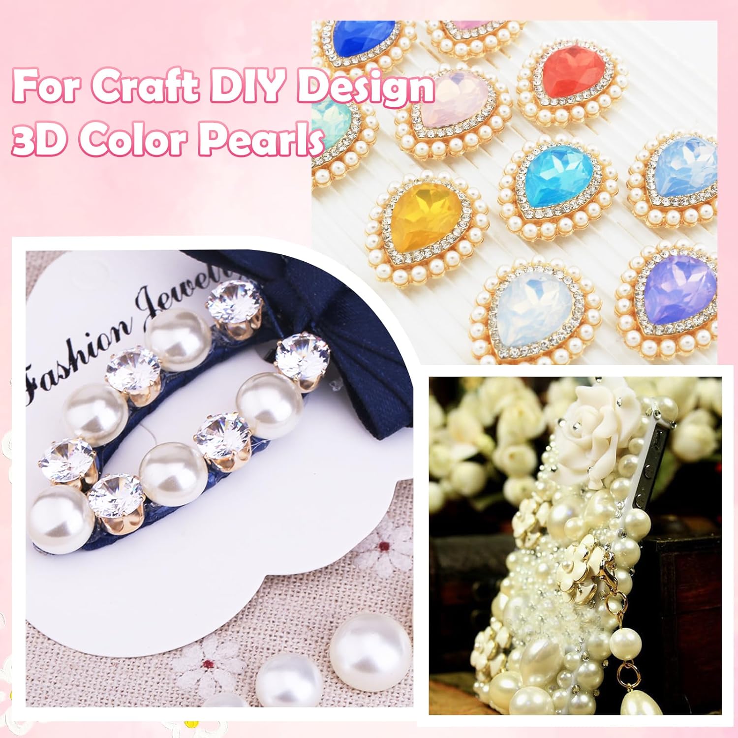 9000Pcs Flatback Pearls for Crafting, Pink Yellow Half Pearls Beads Gems, 3-8mm Green Blue Purple Color Half Round ABS Flatback Pearl Beads Bedazzling for Nails Art Crafts DIY Shoes Clothes Bags - Image 6