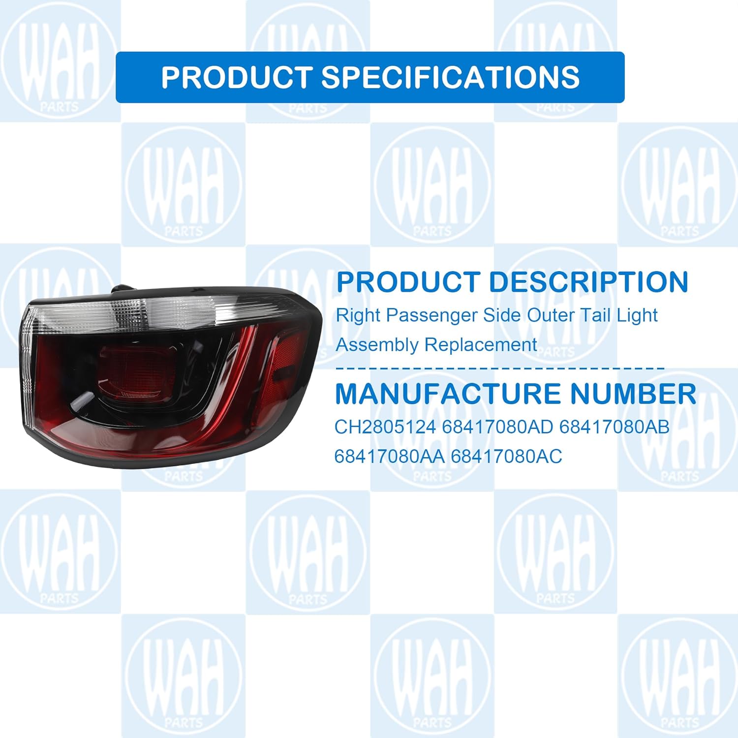 Right Passenger Side Outer Tail Light Assembly Replacement Compatible With 2021-2024 Jeep Compass Halogen Taillight Rear Brake Lamp 3 Pins CH2805124