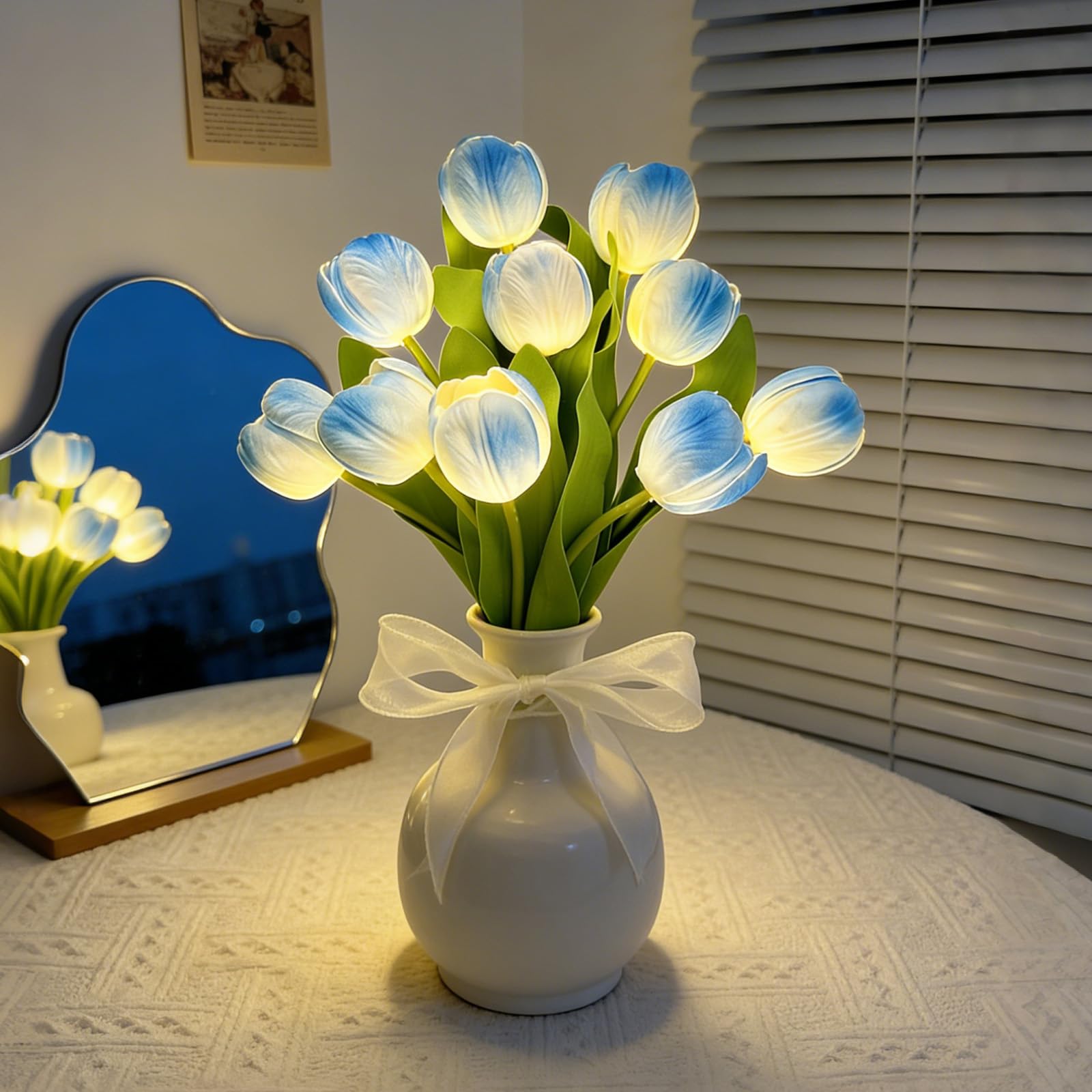 AWSOLAR 10PCS Blue Tulip Light, Battery Powered Tulip Lamp, Forever Tulips Bouquet for Home, Office, and Wedding Decor