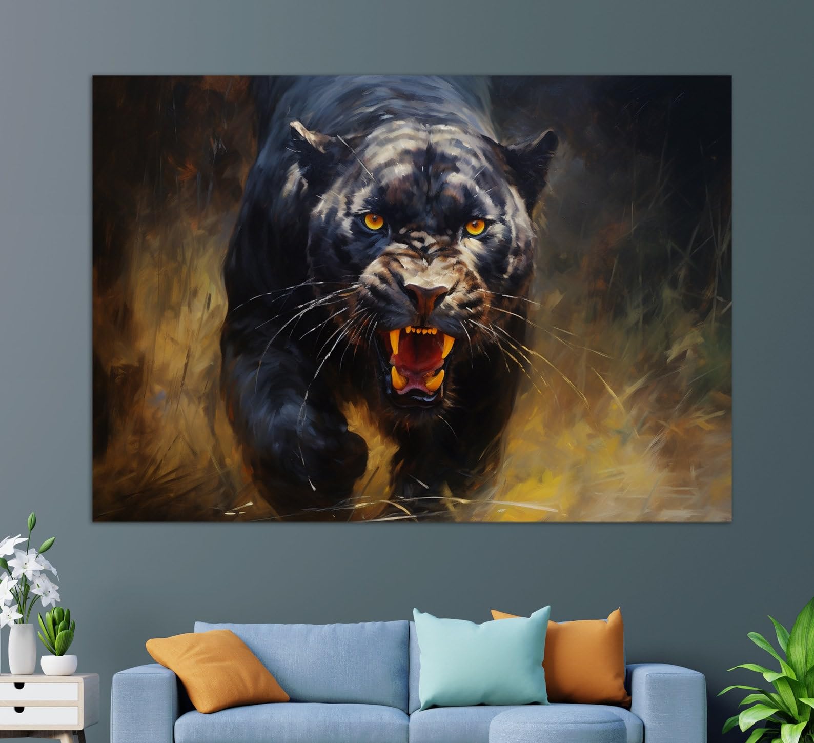 LMYCHENG Panther Canvas Print, Animals Wall Art, Black Panther Painting(50x75cm/Frameless)