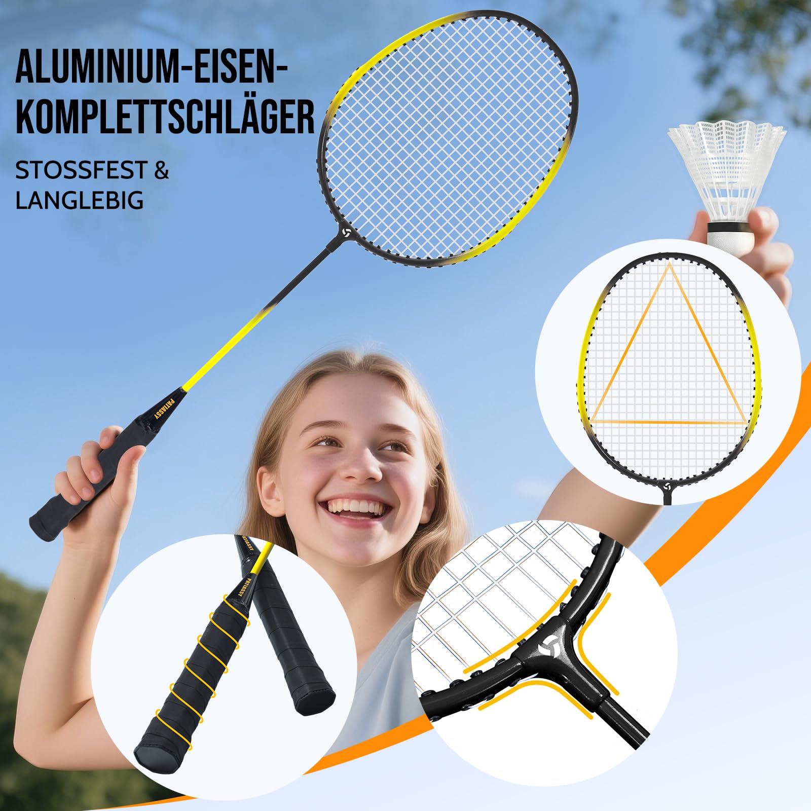 Red de Bádminton Portátil para Jardín - Ajustable en 4 Anchos 6/5,1/4,2/3 m Set Completo con 4 Raqueta 3 Volante Soporte y Bolsa de Transporte Ideal para Interiores, Exteriores, Patio Trasero o Playa