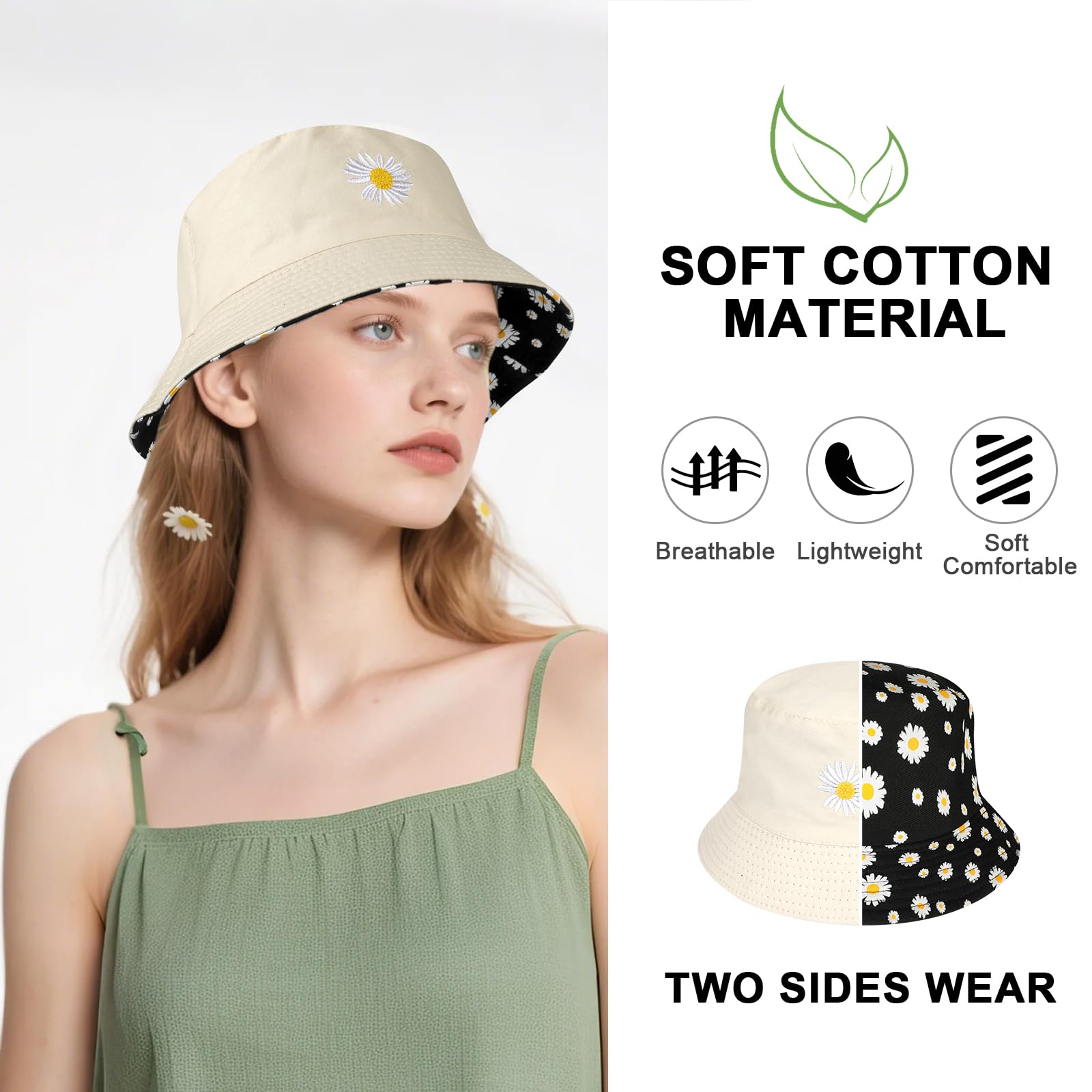 Mujer Algodón Sombrero de Pescador Reversible Bucket Hat, Protección UV Sombrero de Sol Ligera al Aire Libre Gorra de Pesca, Plegable Gorros de Verano de Playa para Excursionismo Cámping Viaje
