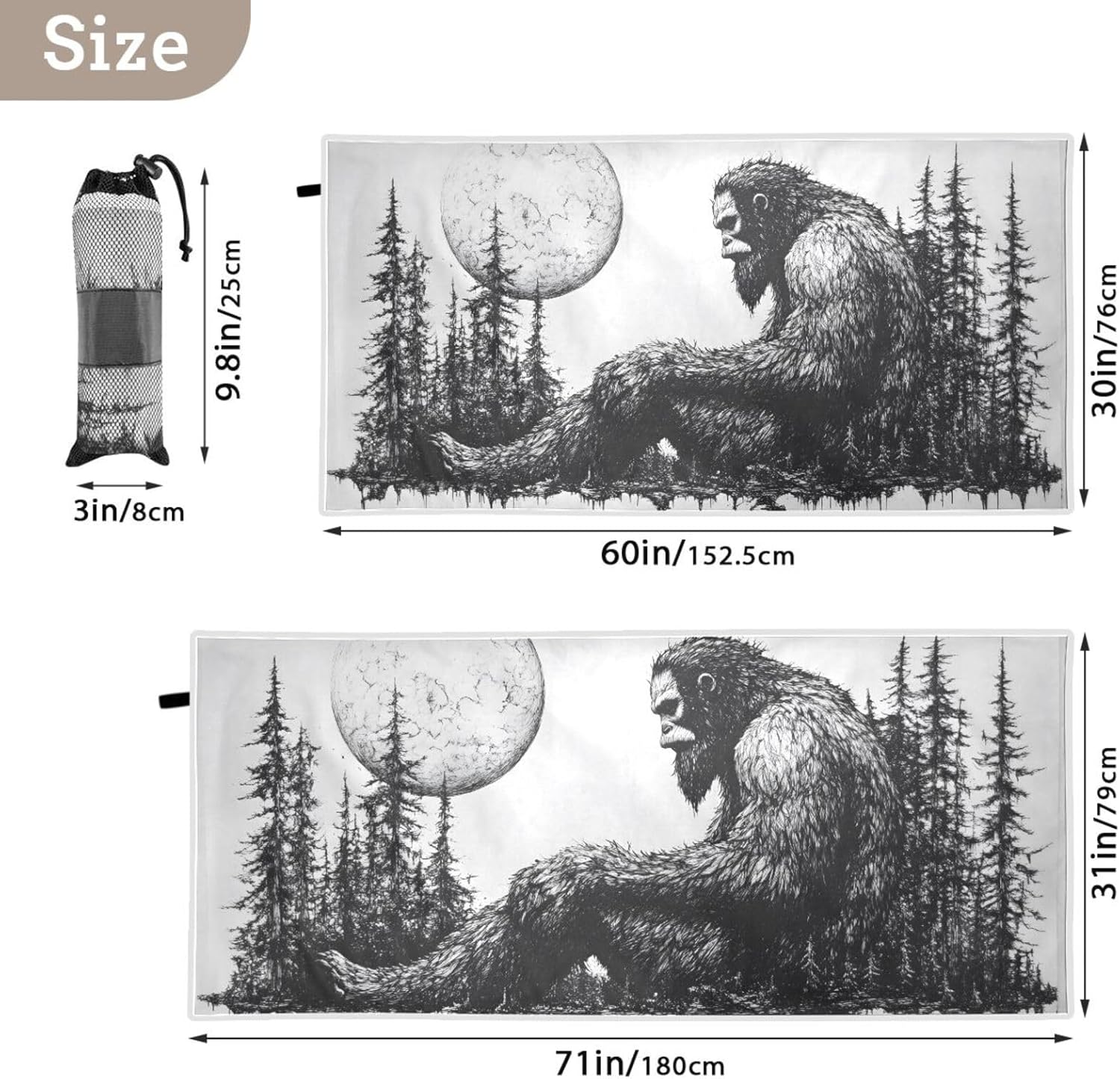 AIXIWAWA Beach Towel Oversized-Sasquatch Forest Unisex, Sand Free Quick Dry Pool Towels Beach Blanket for Swimming Pool Gym 31×71 inches