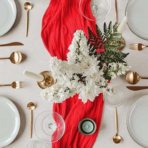 Miniatura 8 de FANPROMS Paquete de 6 caminos de mesa de gasa roja de 10 pies de largo, tela de gasa para centro de mesa, suministros de mesa, camino de queso