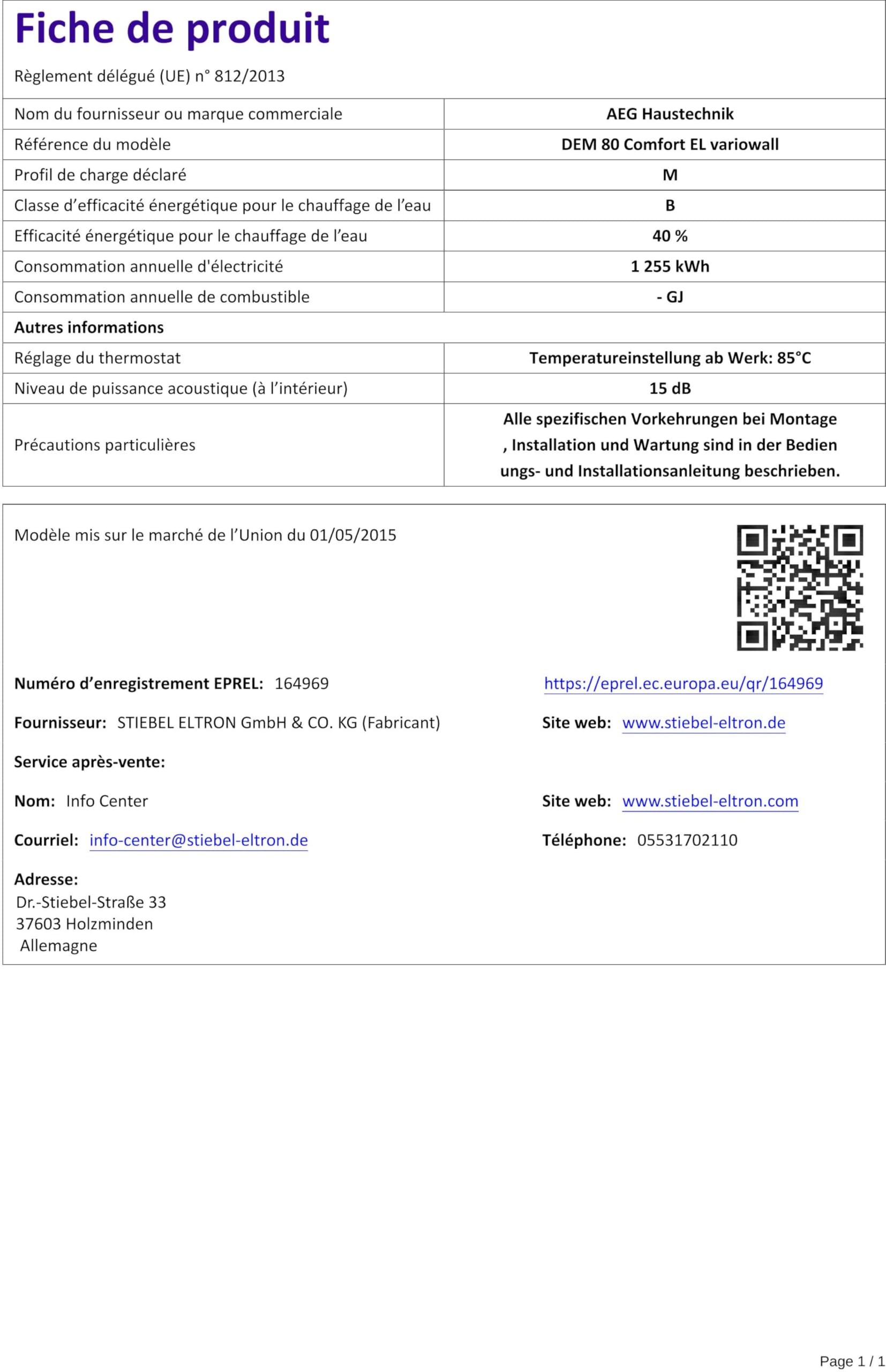 AEG Wandspeicher DEM 80 Comfort EL, Warmwasserboiler 80 Liter, energiesparend mit 3 Eco-Funktionen, hochwertige Isolierung, gradgenaue Temperaturwahl, 230 V mit Stecker, VDE geprüft, 234192