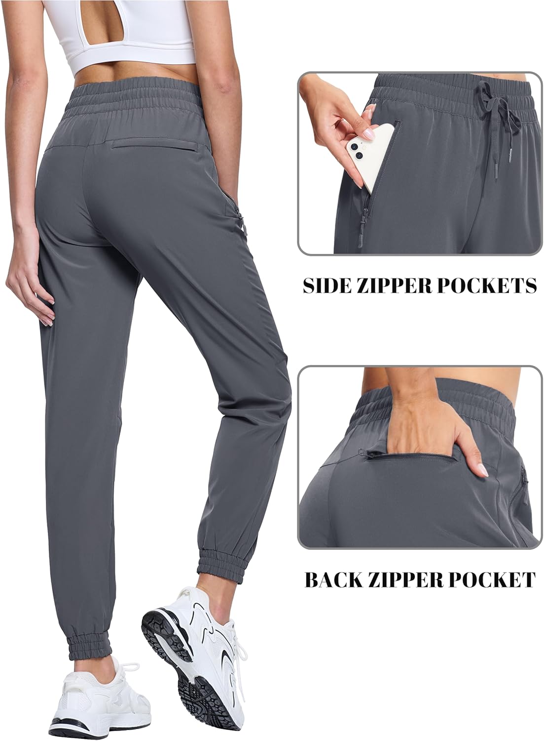 TACVASEN Women's Joggers Lightweight Quick Dry Hiking Pants with Pockets Athletic Travel Workout Summer Water Resistant - Image 3