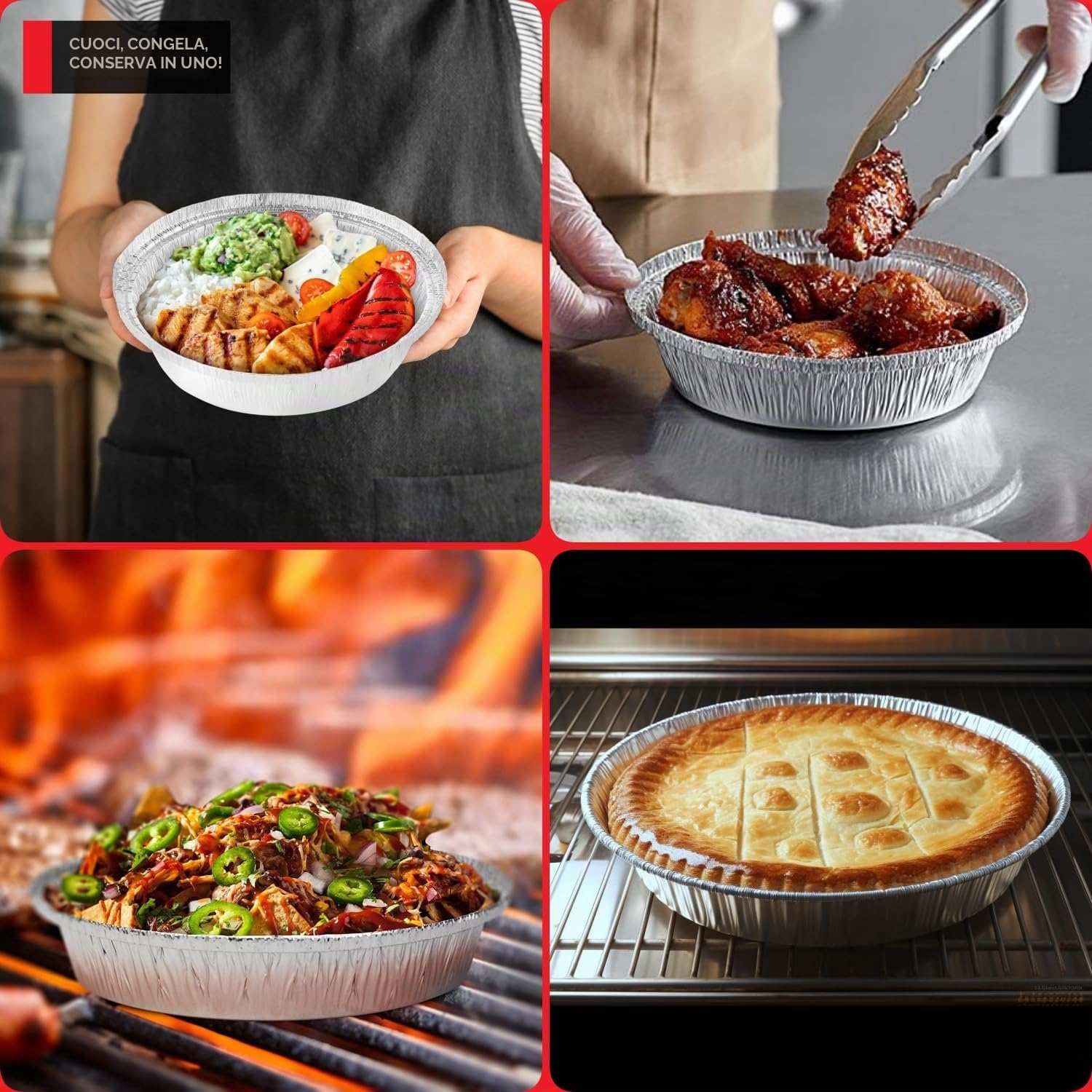LATERN 100 Pezzi 18CM Vassoi Rotondi del Foglio di Alluminio, 720ml Vassoi per Arrosti Usa e Getta Sicuro per Forno eIl Congelatore Contenitori per Alimenti per Cottura al Forno Servendo Porta Via