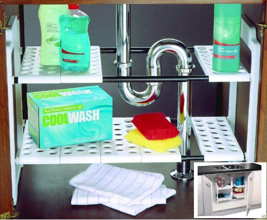 PonZE Addis Under Sink Storage Organizer Space Saving Shelf Tidy Rack Cupboard New
