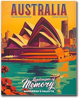 HSCFWYLN Wall Art Canvas Print Retro Sydney Opera House Art Print Australia Travel Poster Living Room and Bedroom Office Decoration 12x18inch