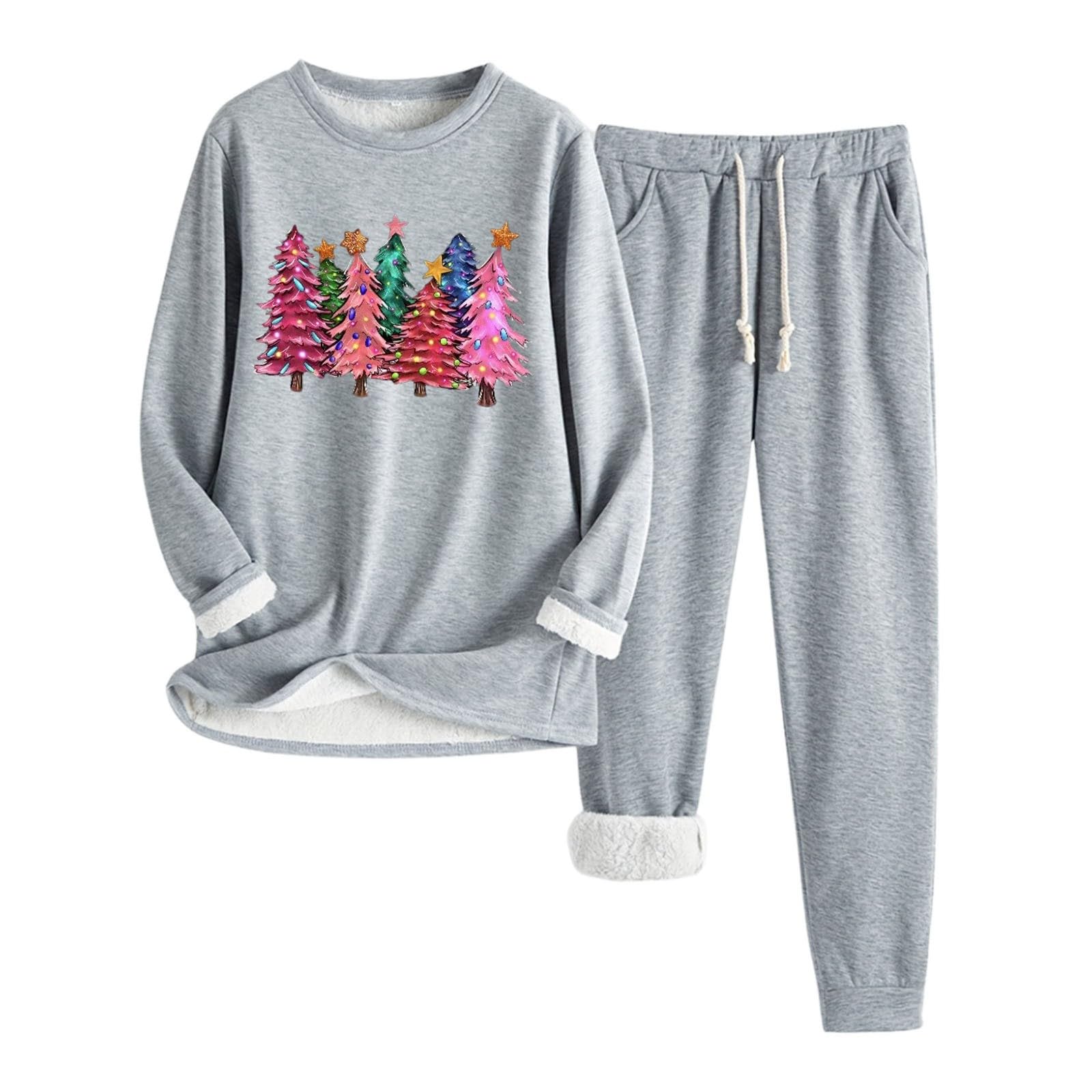 Pantaloni Aderenti a Maniche Lunghe con Stampa Albero di Natale Verde da Donna, Autunno/Inverno, Comodi e con Trama Spessa in Velluto
