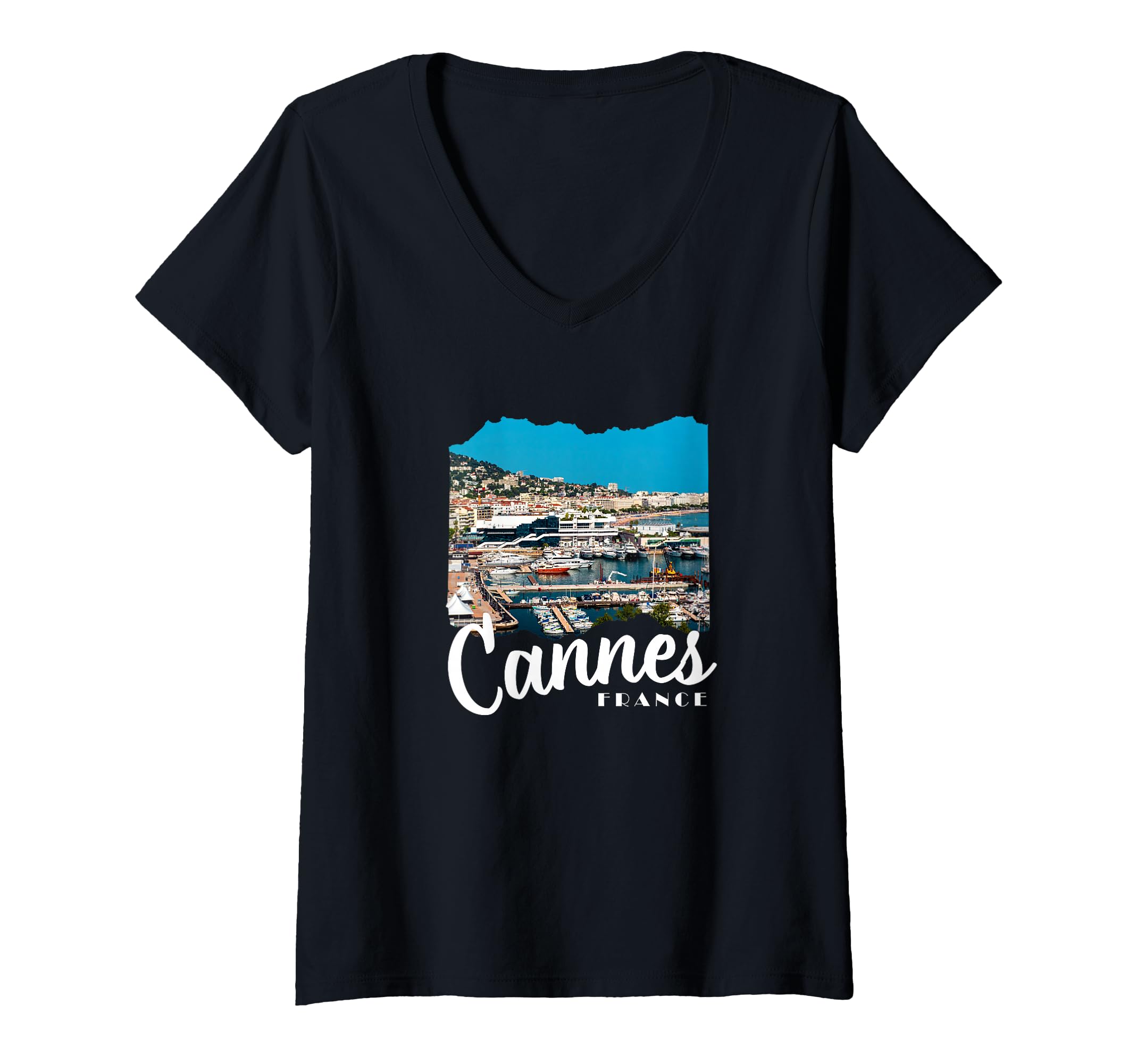 Womens Cannes France Souvenir / Cannes V-Neck T-Shirt