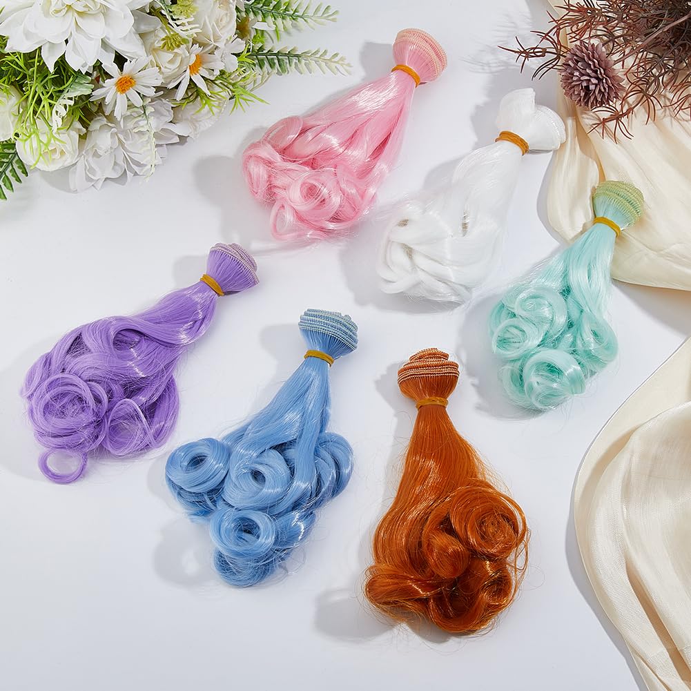 DICOSMETIC 6Pcs Doll Hair Wig 15cm Curly Short Doll Hair High Temperature Fiber Dolls Hairs Weft Extensions Light Color Faux Hairs Replacement for Dolls Making Kits Arts Supplies - Image 4