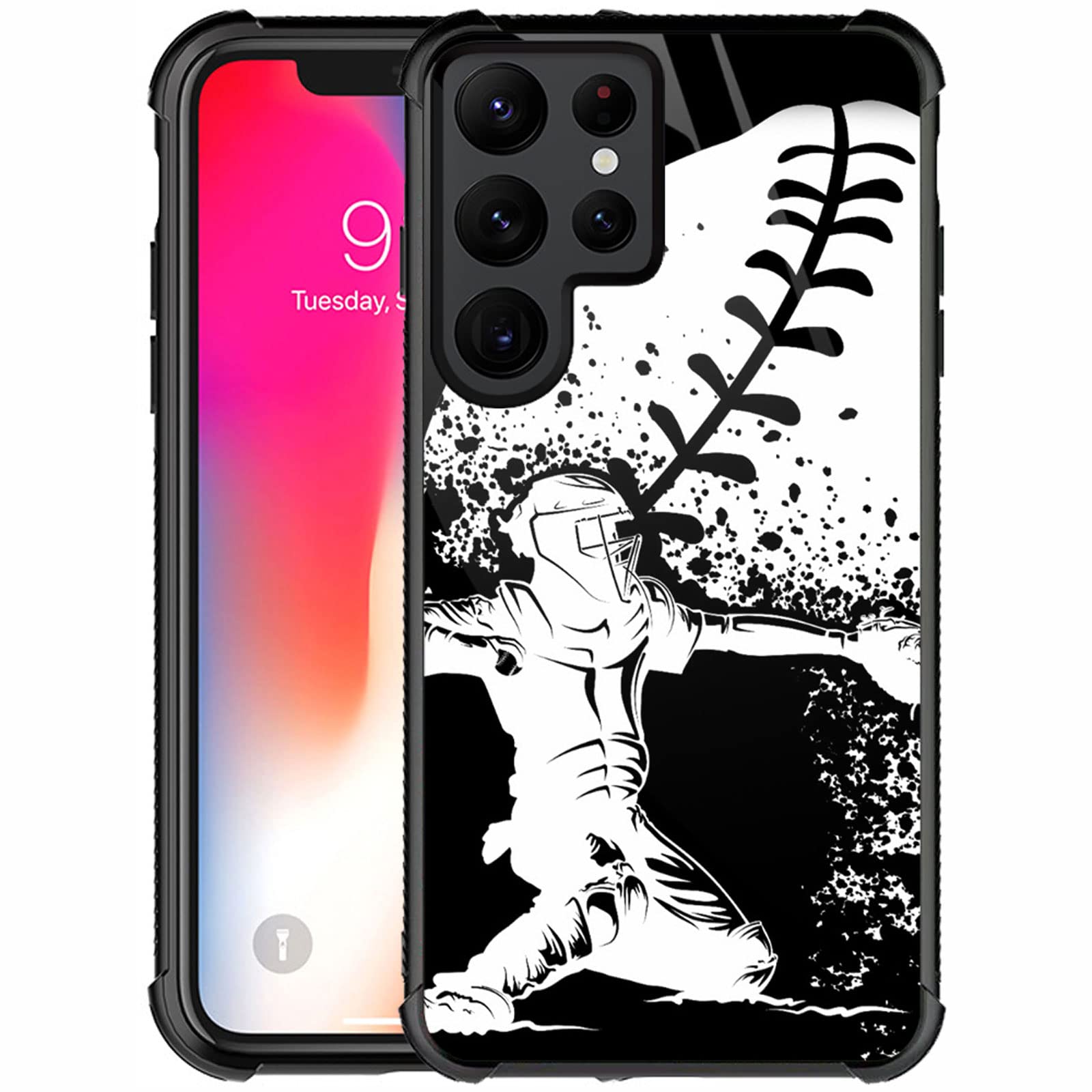 CARLOCA Compatible with Samsung Galaxy S22 Ultra Case,Baseball Catcher at Home Pattern Design for Girl Boy Shockproof Anti-Scratch Case for Samsung