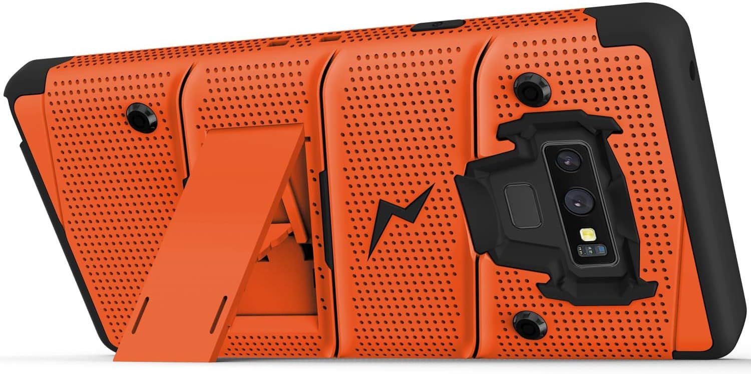 ZIZO Bolt Series for Galaxy Note 9 Case with Holster, Lanyard, Military Grade Drop Tested and Tempered Glass Screen Protector for Samsung Galaxy Note 9 Cover - Orange/Black