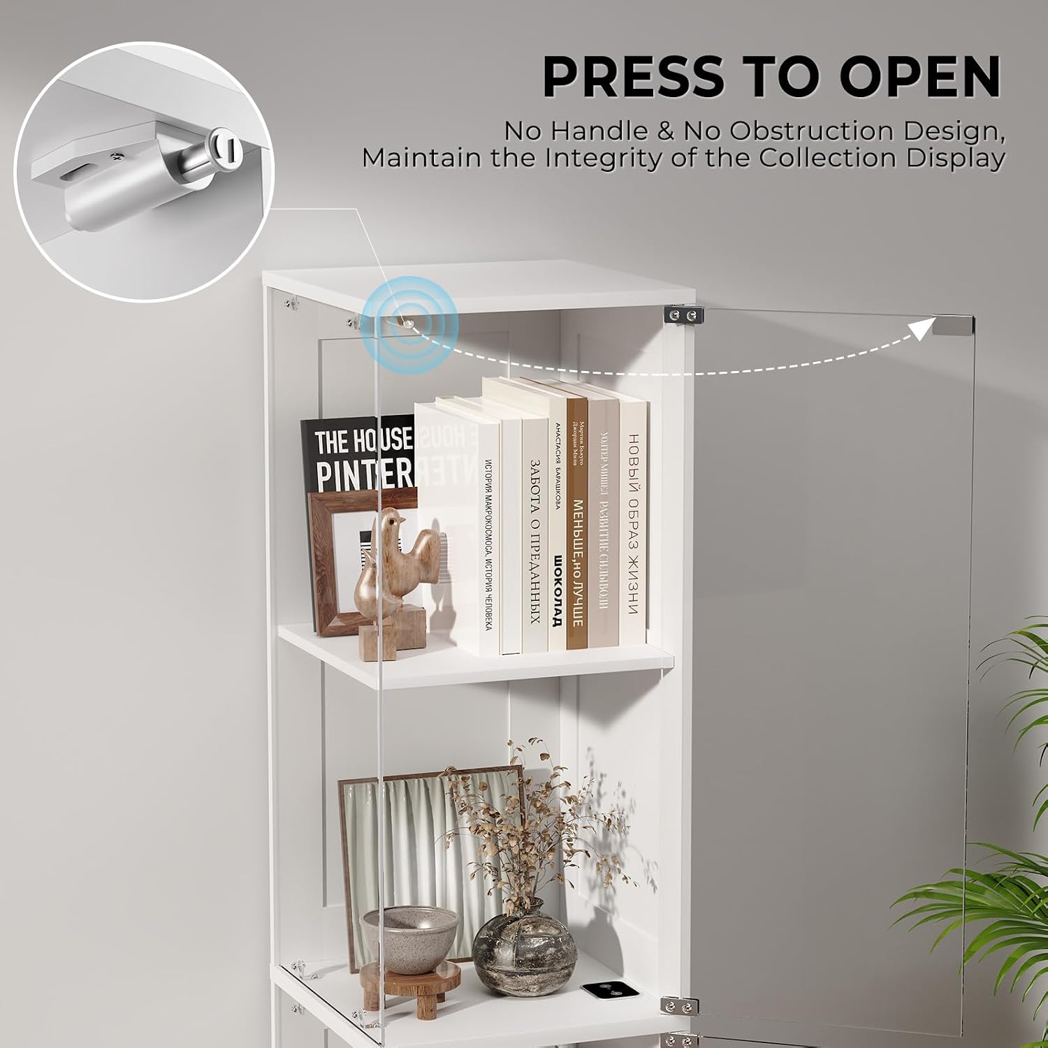 BROTTAR Corner Display Cabinet with Glass Doors, Curio Cabinet with 3 Color LED Lights for Collectibles, 4-Tier Display Case with Human Body Sensor for Toys, Books, White