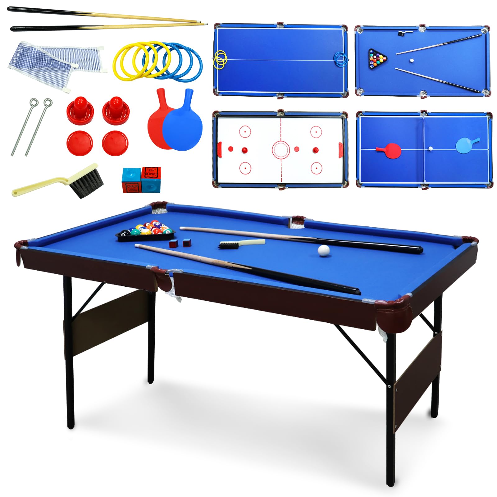 Photo 1 of ***LOOSE PARTS IN BOX*** Seydrey 4 in 1 Multi Game Table, Folding Portable Billiards Game Table Set with Ping Pong, Hockey, Pool, and Ringtoss, for Indoor, Game Room, Office