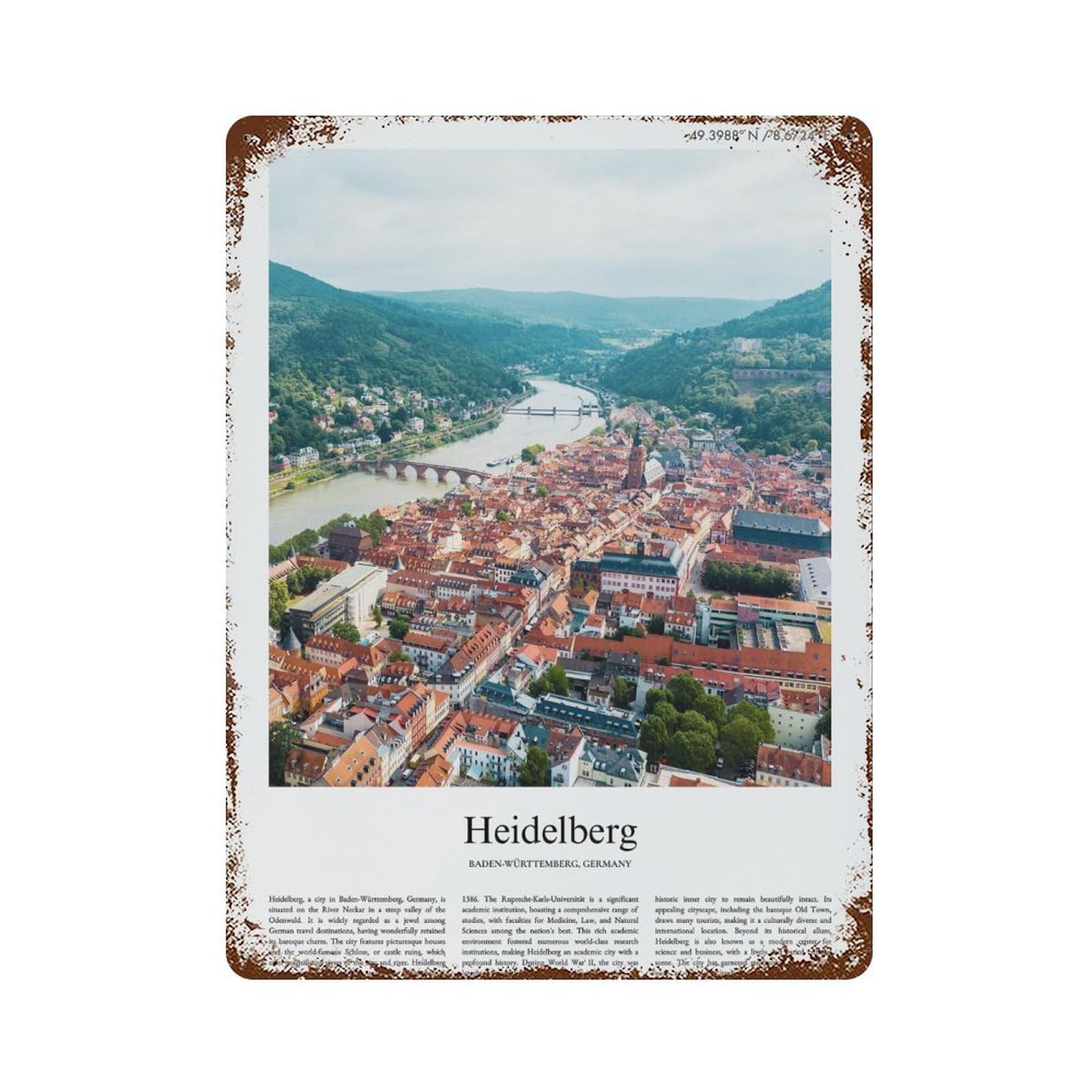 xiaoxiaoshen Heidelberg Baden-württemberg, Germany City Scenery Wall Decor Art Metal Tin Poster Modern Home Decor Art Home Bar Shop Decorations Vintage Sign 40x30cm
