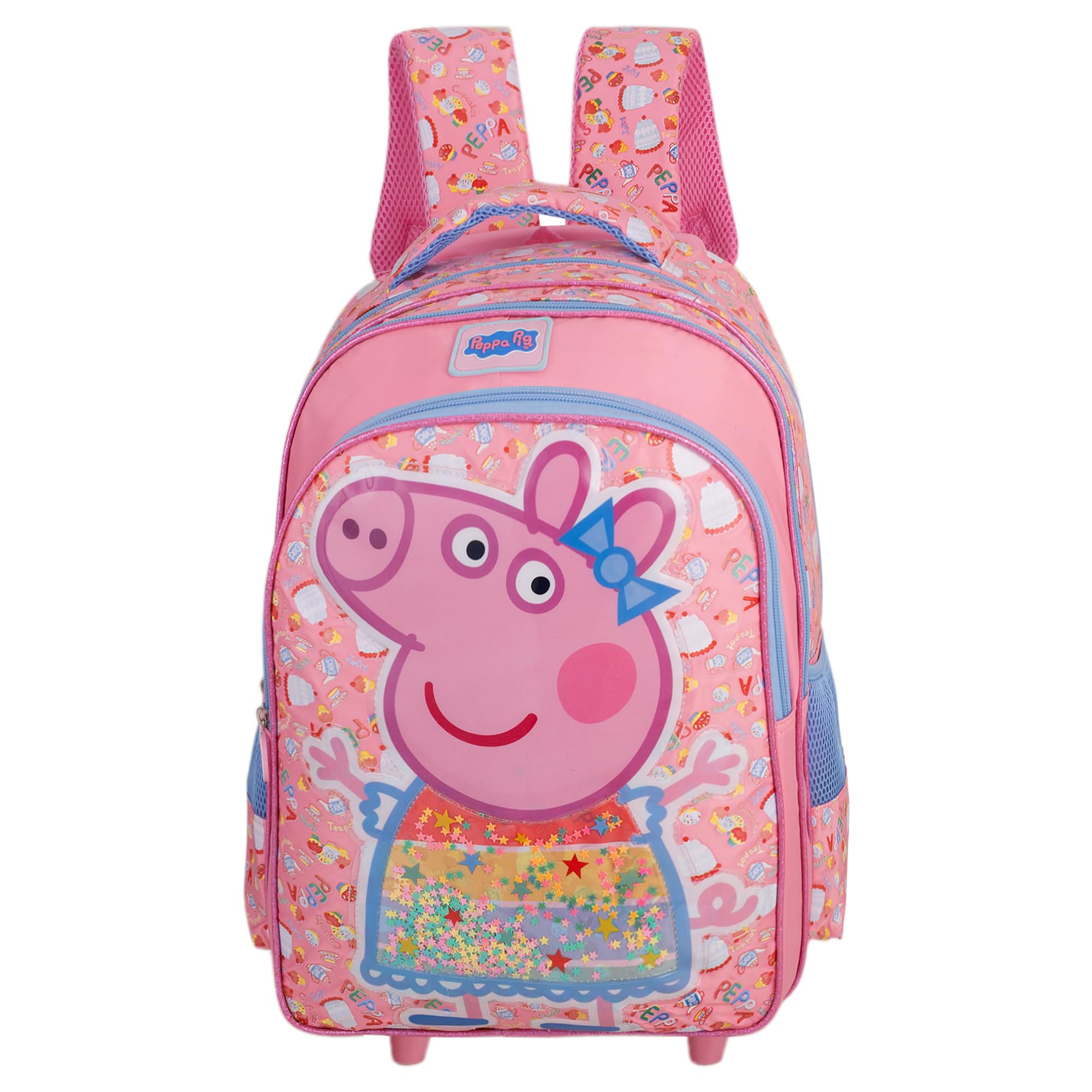 striders Peppa Pig Kids School Trolley Bag 16 Inch Pink Rolling Backpack for Girls-picture-26