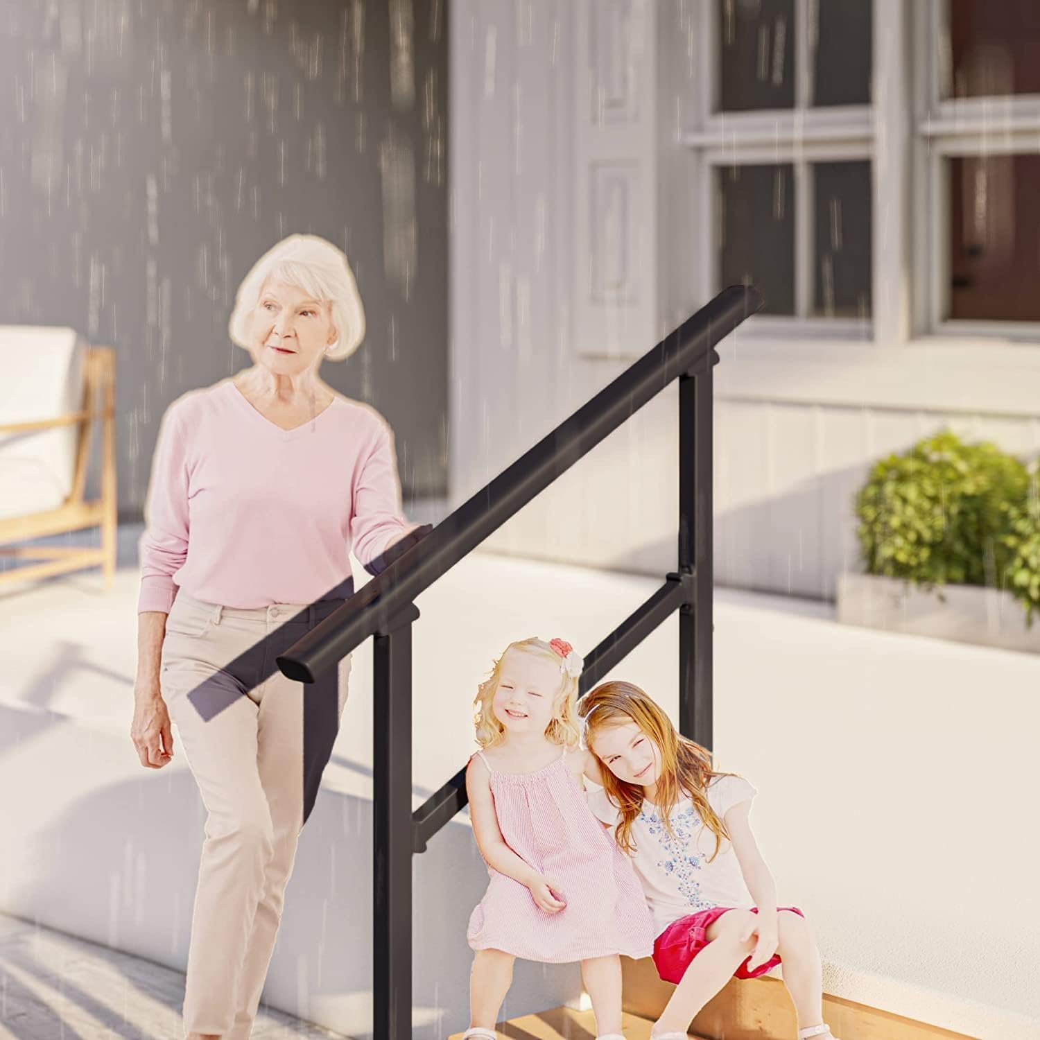 hand rails for outdoor steps stair handrail & indoor stair railing kit railings for outdoor steps for fence & outdoor steps (1, black-straight, 4 step)