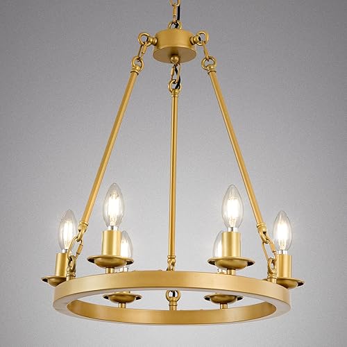 Miniatura 15 de Lámpara de araña de 60 pulgadas dorada, lámpara de rueda de vagón con pantalla de vidrio, lámpara colgante de techo alto de 20 luces redonda grande