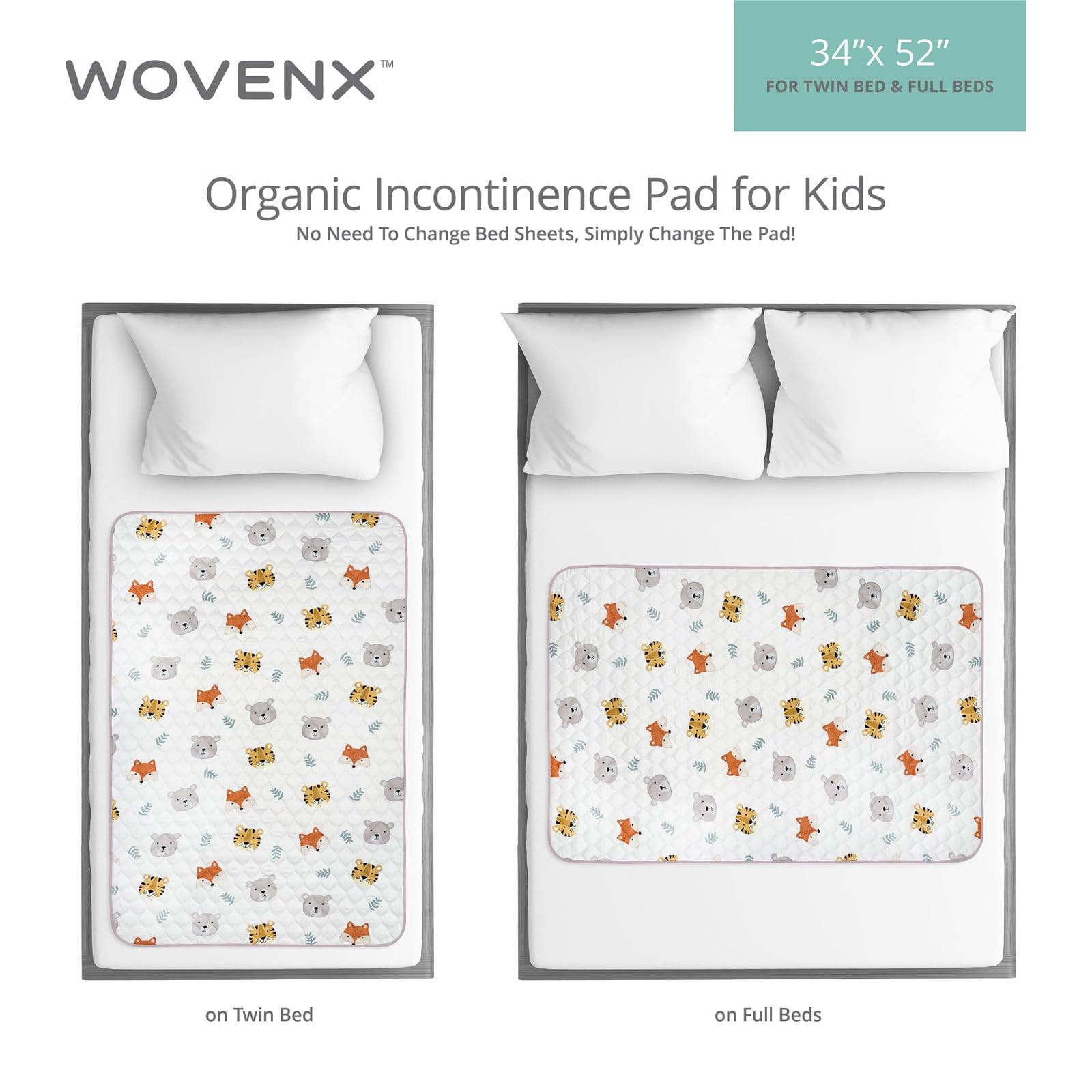 Almohadillas orgánicas para incontinencia para niños y niños pequeños, protectores impermeables de 5 capas para mojar la cama durante la noche, almohadillas reutilizables y lavables para orina,