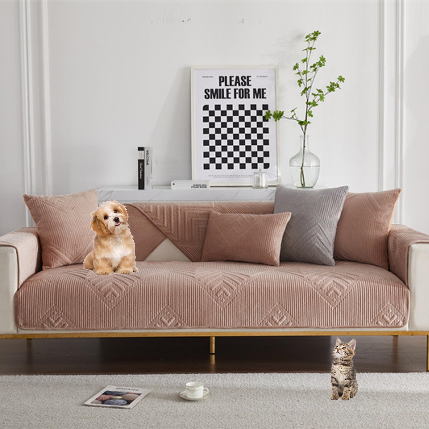 Housse de canapé en velours kaki 70x70cm pour canapé sectionnel lavable