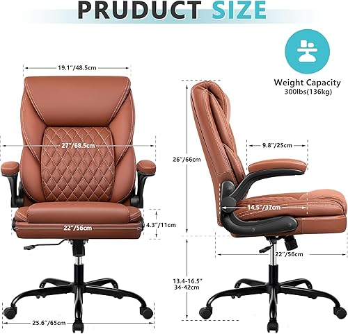 Miniatura 3 de Silla de oficina, silla ejecutiva de cuero, sillas de escritorio de oficina en casa, silla ergonómica de escritorio para computadora con brazos