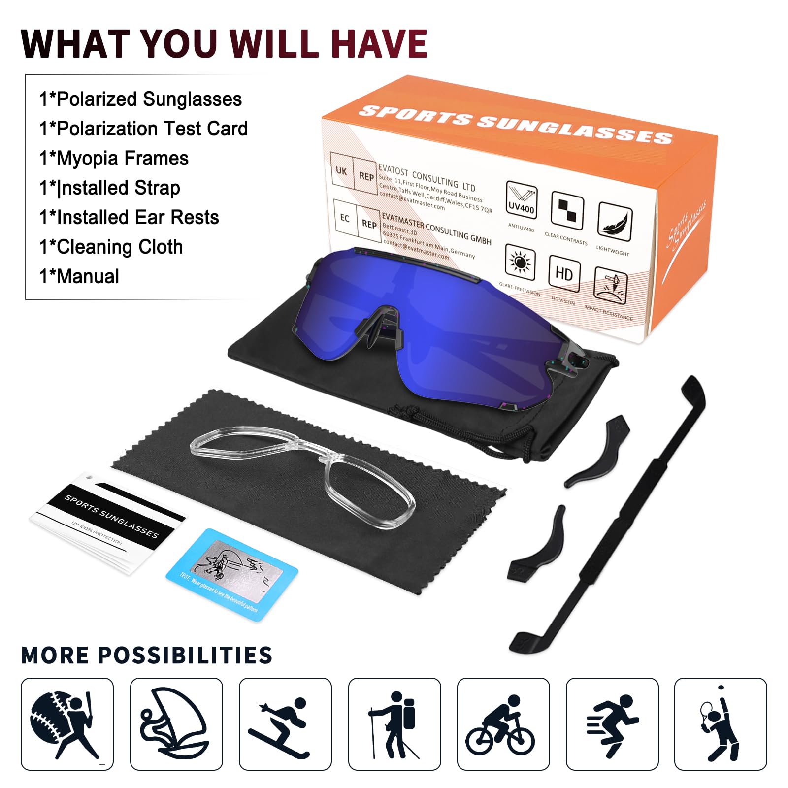 Occhiali da sole sportivi polarizzati uomo donna corsa pesca baseball ciclismo MTB UV400
