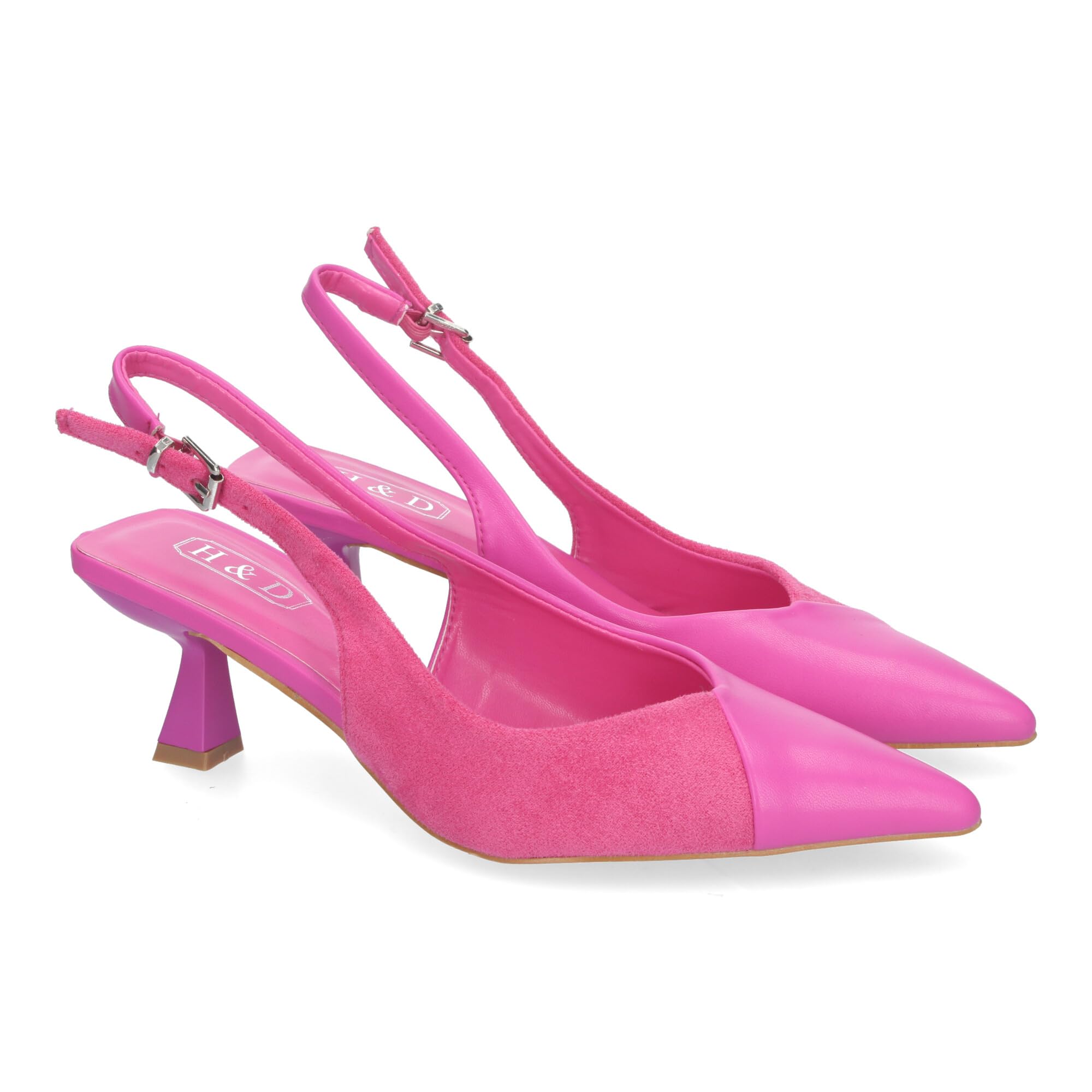 shoes&blues.es Zapatos de Salon para Mujer con Tacon, Elegantes y Comodos, Diseno Moderno, Dos Materiales con Punta Fina y Cierre de Hebilla Ajustable, para Todo Tipo de Ocasiones.