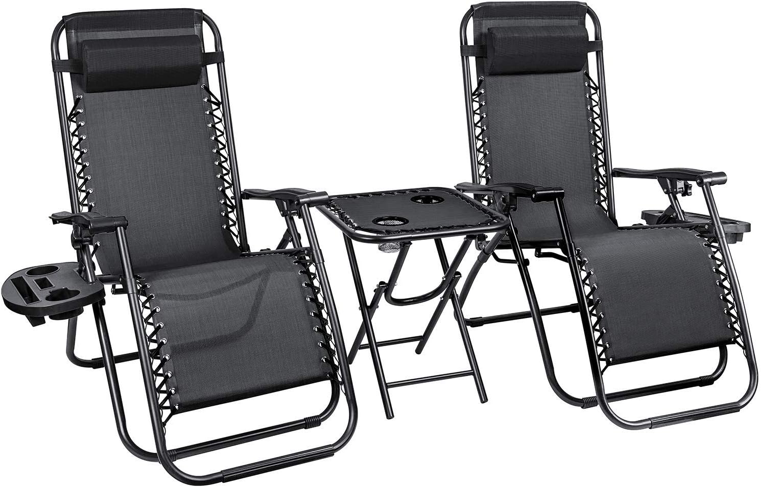 Homall 3 Pcs Zero Gravity Chair Patio Folding Recliner Outdoor Chaise Lounge Chairs Portable Reclining Chair Set with Side Table (Black)