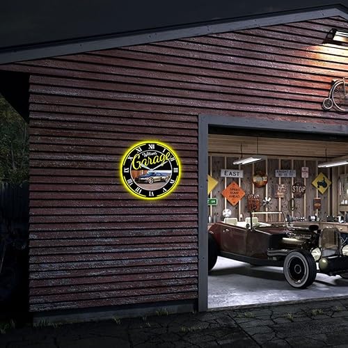 Miniatura 6 de Attention Reloj de pared personalizado con foto para automóvil, luz de reloj de pared de garaje con nombre personalizado, reloj de pared de garaje