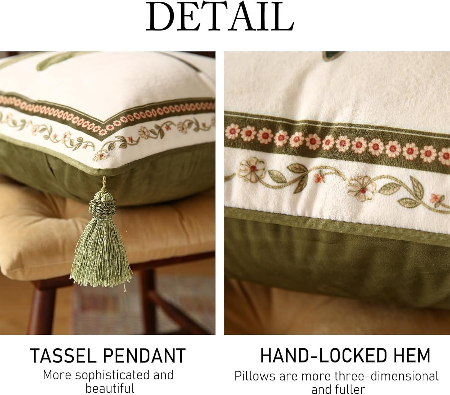 ISAENNE Design Square Vintage Cottage Throw Pillow Covers 18"x18" Set of 2,Velvet Cushion Cover with Green Dragonfly Flowers Border Pattern Decor Pillowcases for Bed,Living Room,Outdoor,Car