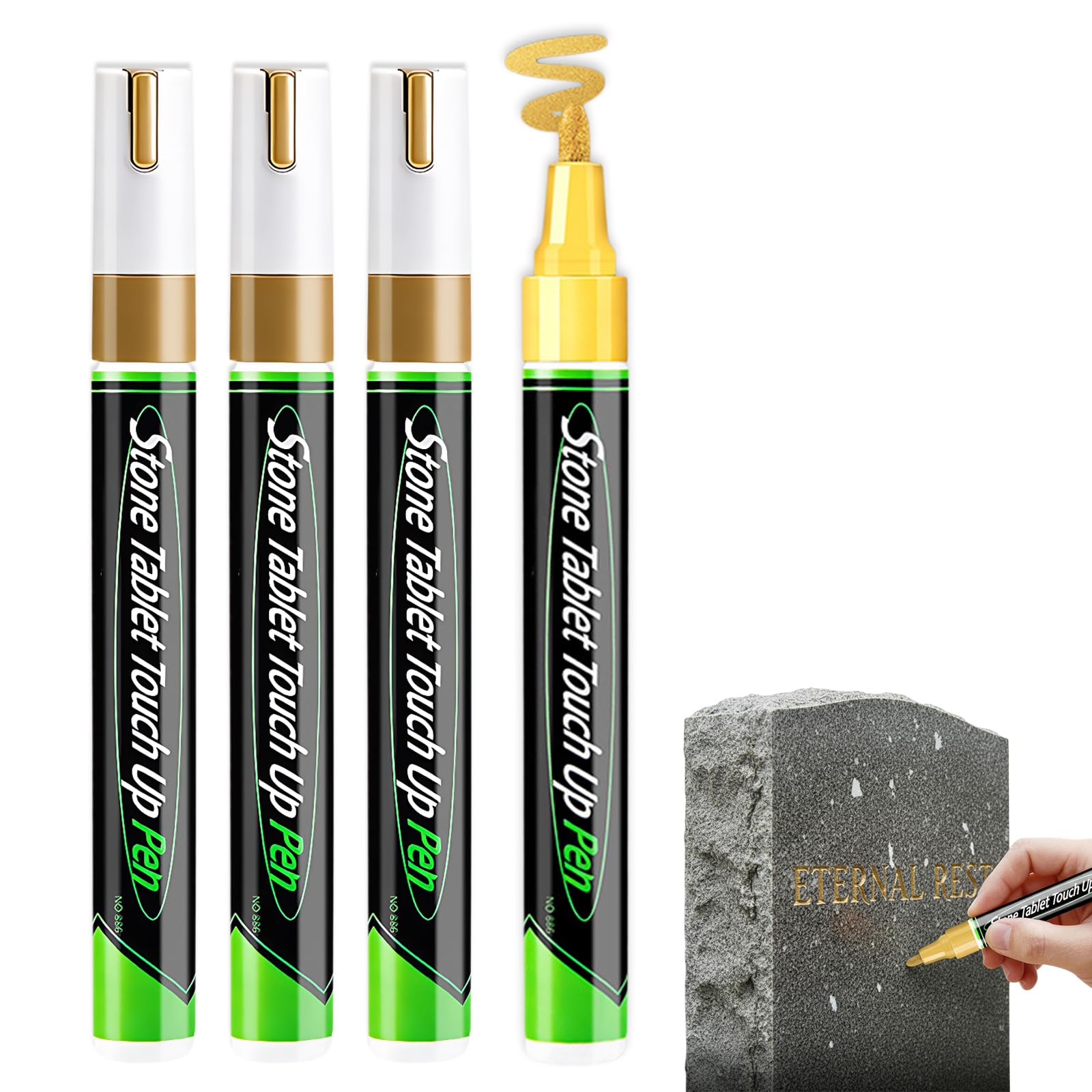 Hwanme 4PCS Golden Tombstone Marker Pen, Gold Paint Pen for Restoring Faded Grave Inscriptions, Ideal for Gravestone Lettering and Memorial