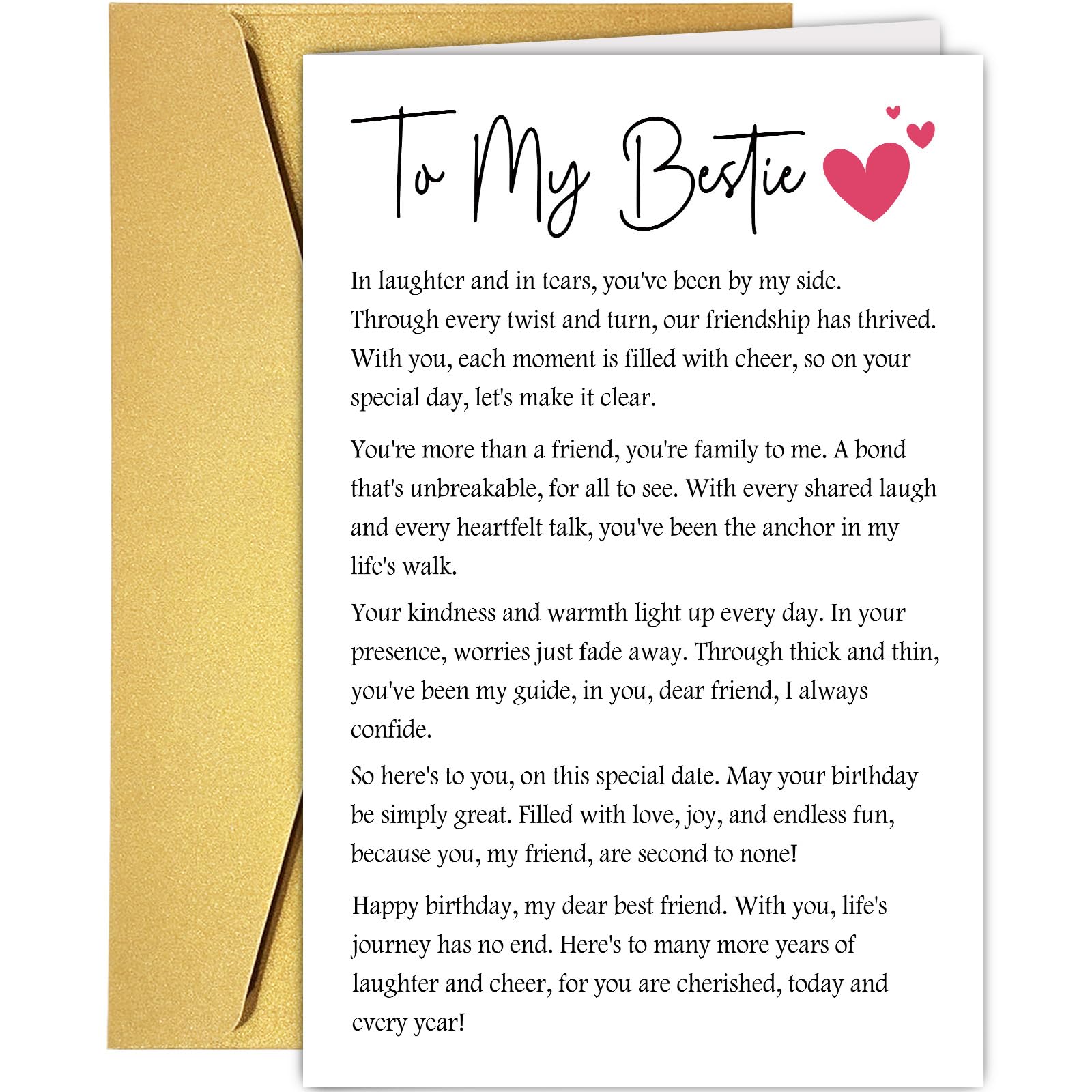 Supoeguk Heartfelt Best Friend Birthday Card, Poem Birthday Cards for Bestie, Happy Bday to My Bestie Card, You Are Cherished Today and Every Year