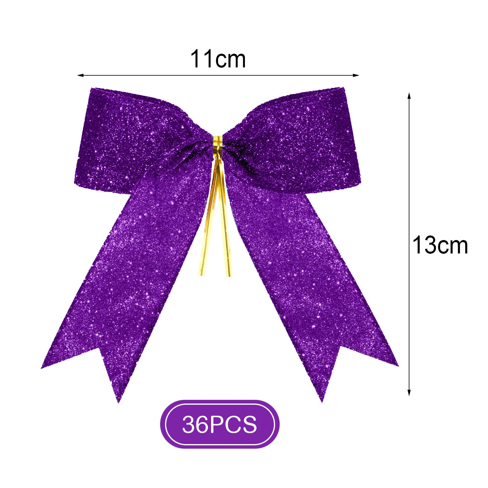 Sumind 36 Pieces 5 x 4 Inch Glitter Bow Tie Ribbon Twist Tie Bows for Treat Bags Gift Wrapping Basket Wedding Shower Birthday Christmas Party Decoration (Purple)
