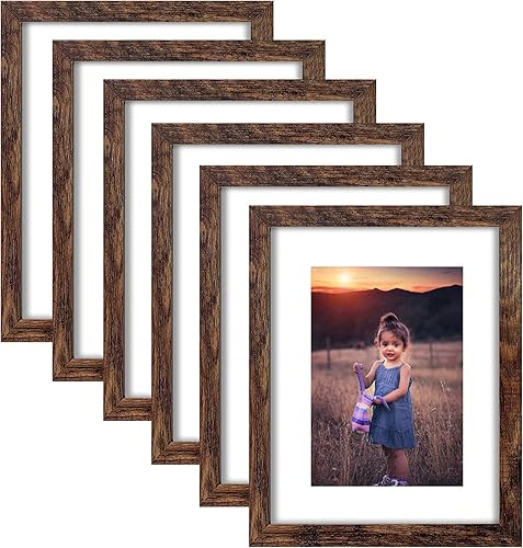 Vista 8 de Juego de 6 portarretratos de madera marrón rústica de 8 x 8, para fotos de 5 x 5 con paspartú o de 8 x 8 pulgadas sin paspartú, marcos de fotos