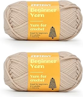 Yarn for Crocheting and Knitting for Beginners with Easy-to-See Stitches, Cotton Nylon Blended Yarn, 2x80m (87.5yds) Pefect for Knitting or Crocheting Blankets, Bags, Rugs, Toys, Pillows(Beige)