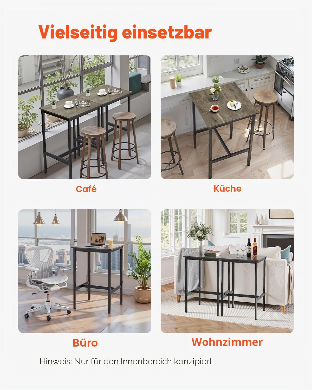 VEVOR Bartisch Bistrotisch Kneipentisch mit Metallrahmen, Kleiner Küchentisch Esstisch (610 x 610 x 914 mm), Ausstellungstisch für Wohnzimmerpartys Pubs Esszimmer Cafés, rustikales Braun & Schwarz