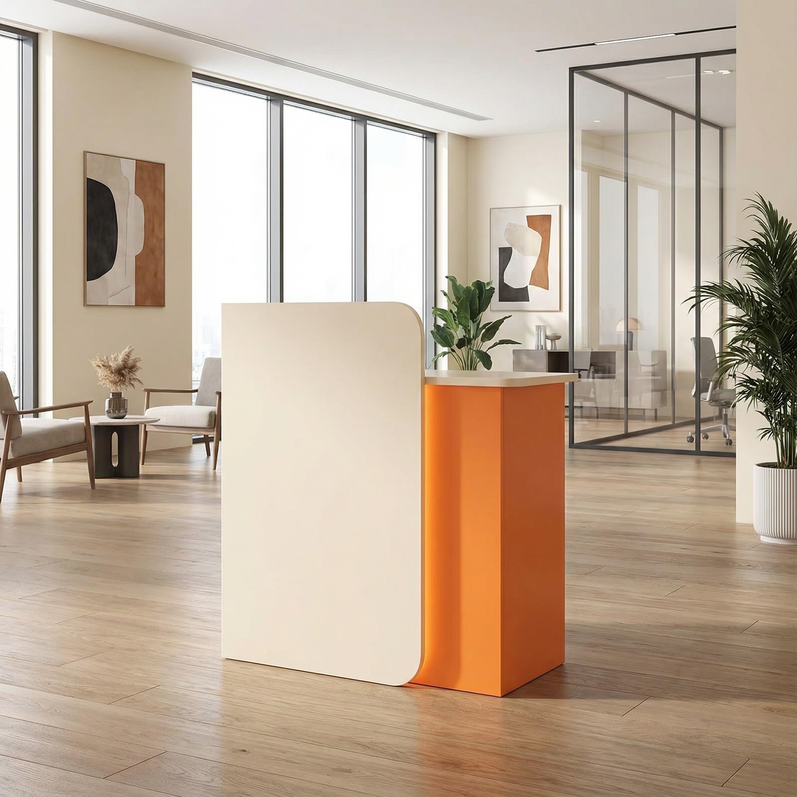 Reception Desk,Checkout Counter,Small Front Checkout Desk,Double Drawers and A Storage Cabinet for Lobby,Salon,Home Office Desk